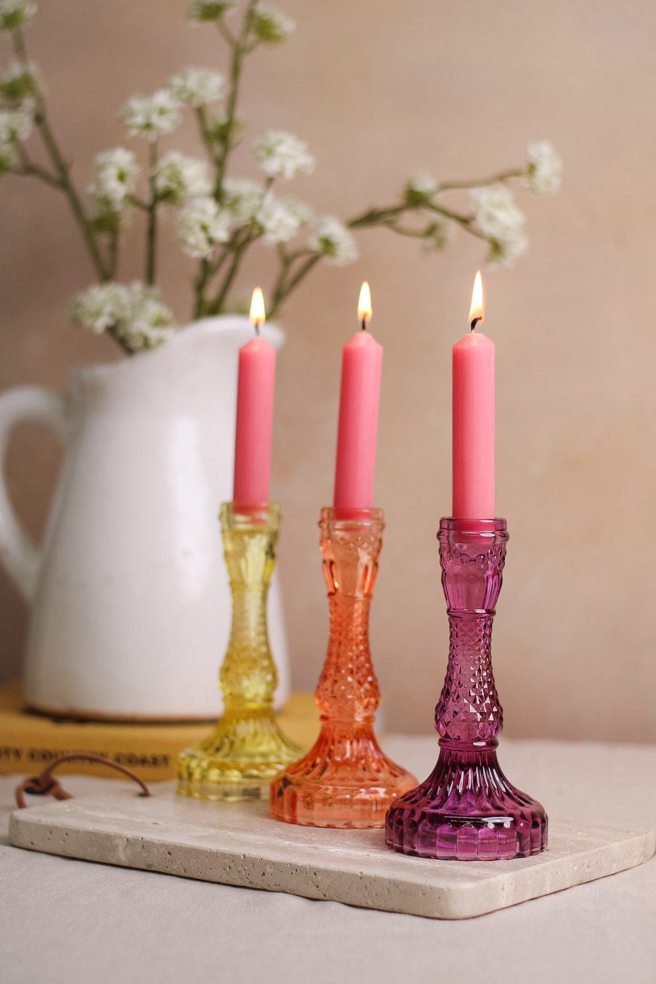 Tall Textured Glass Candle Holder