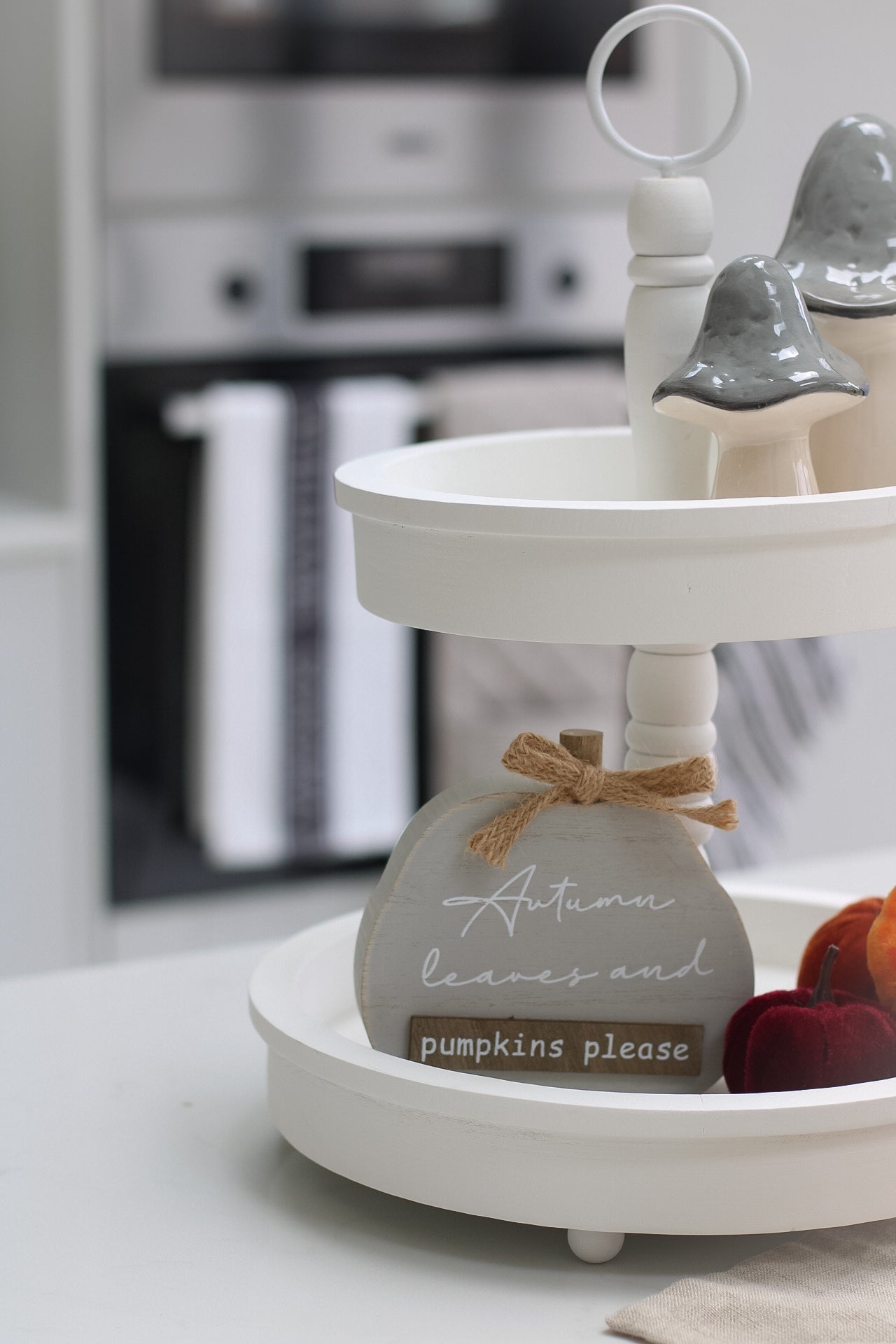 White Wooden Tiered Tray Display Stand