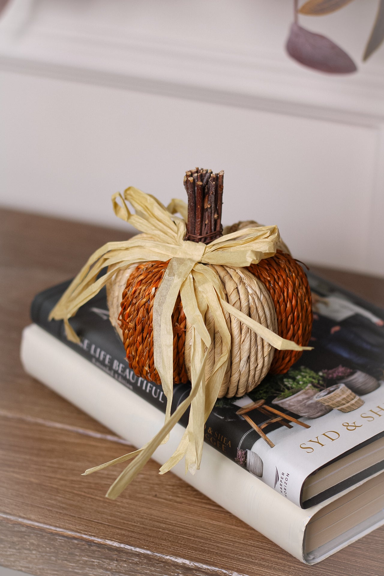 Small Straw Pumpkin with Bow