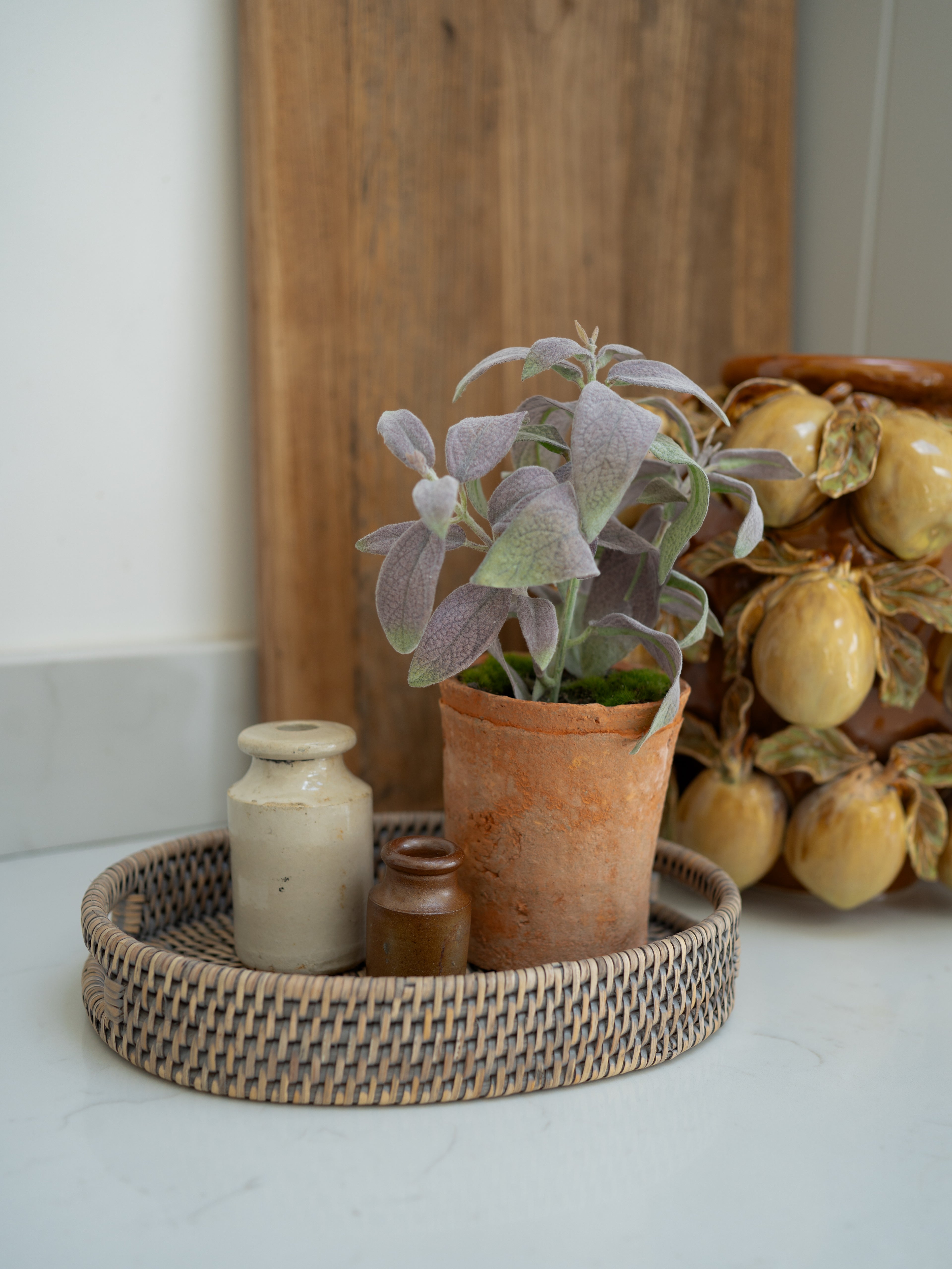 Grey Washed Rattan Small Oval Tray