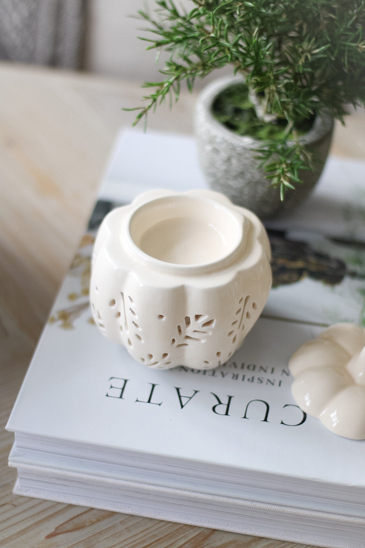 White Autumn Leaves Pumpkin Ceramic Wax Burner