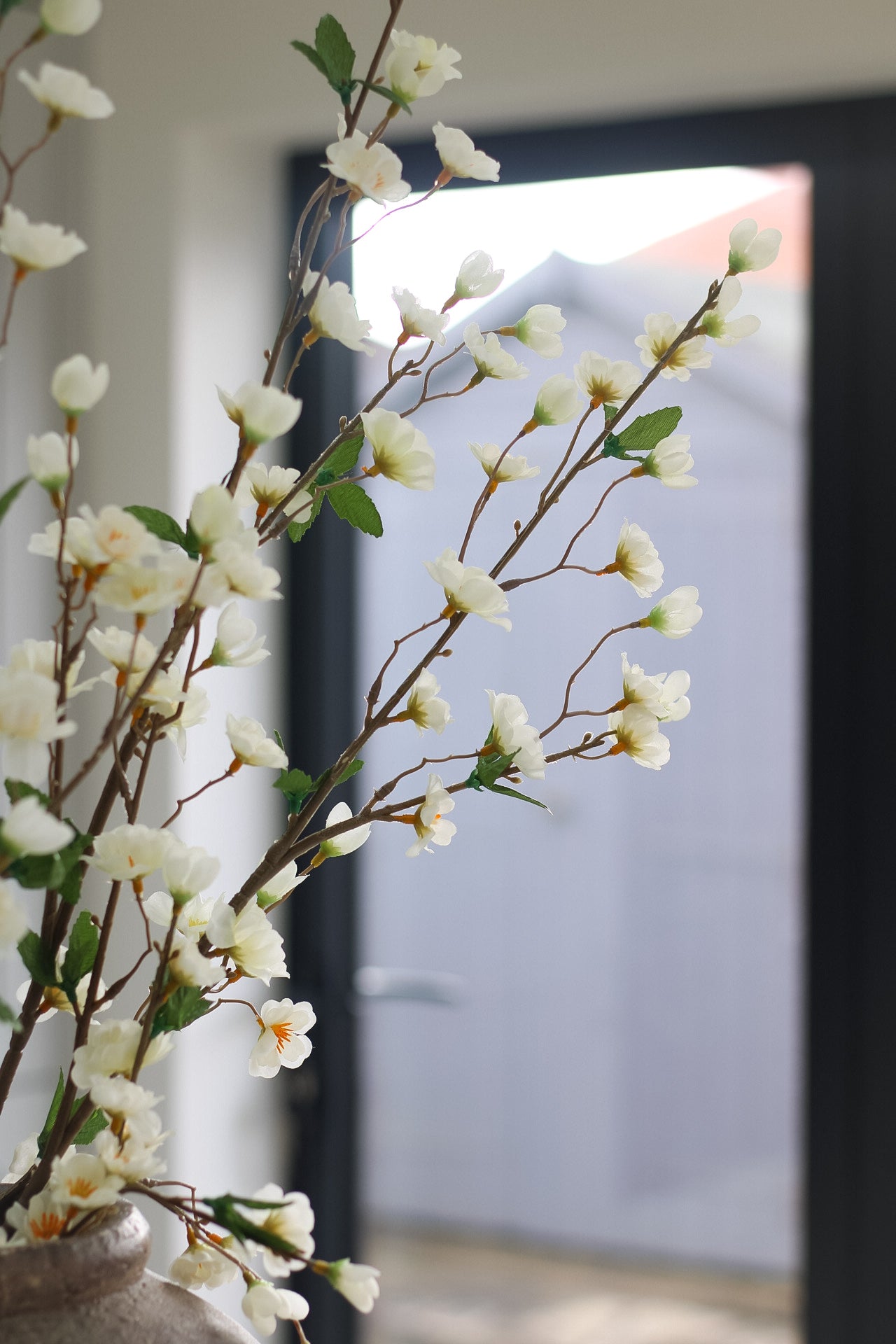 Faux White Apple Blossom Stem