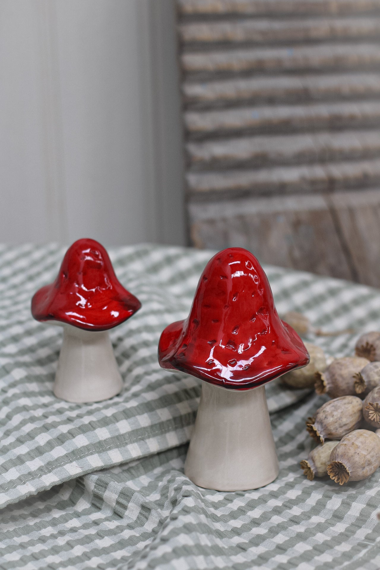 Glazed Red Ceramic Toadstool