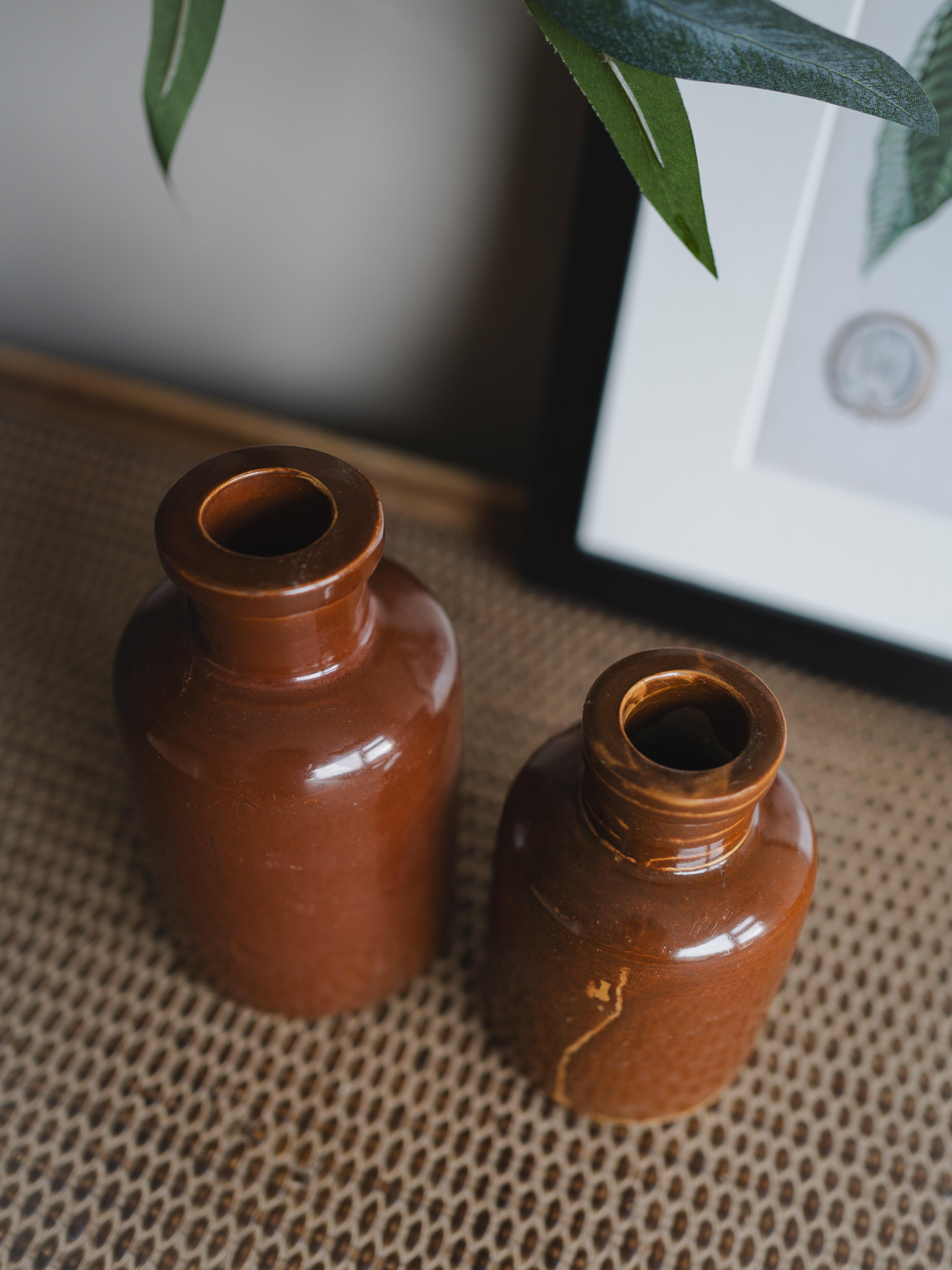 Vintage Brown Ink Bottles - Set of 2