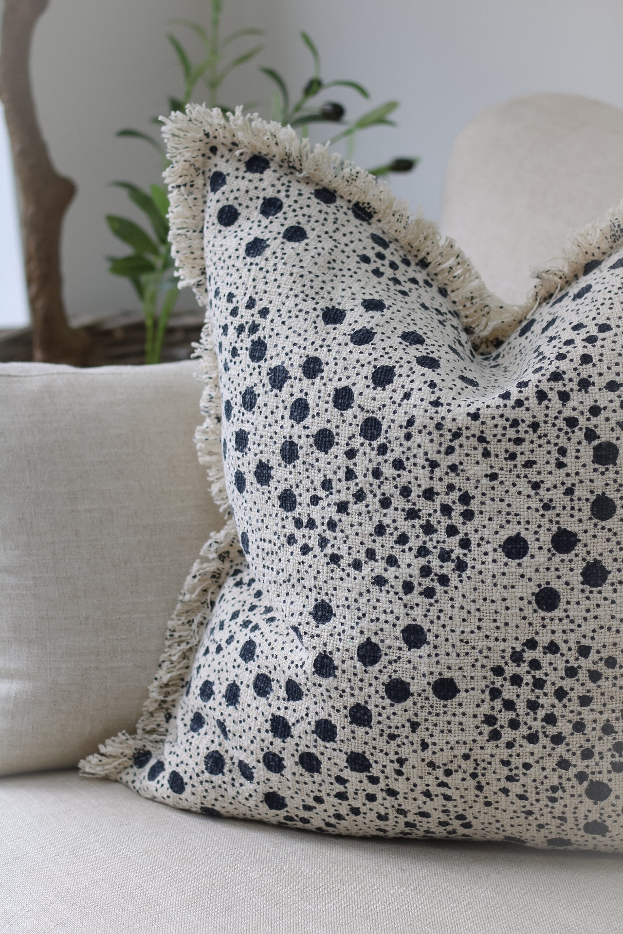 Ink Woven Fringed Cotton Cushion