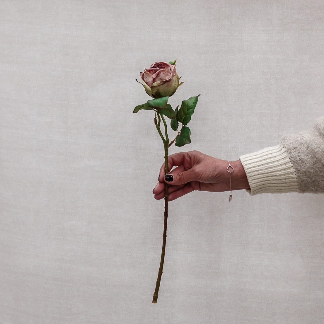Faux Vintage Mauve Dried Touch Open Rose Spray
