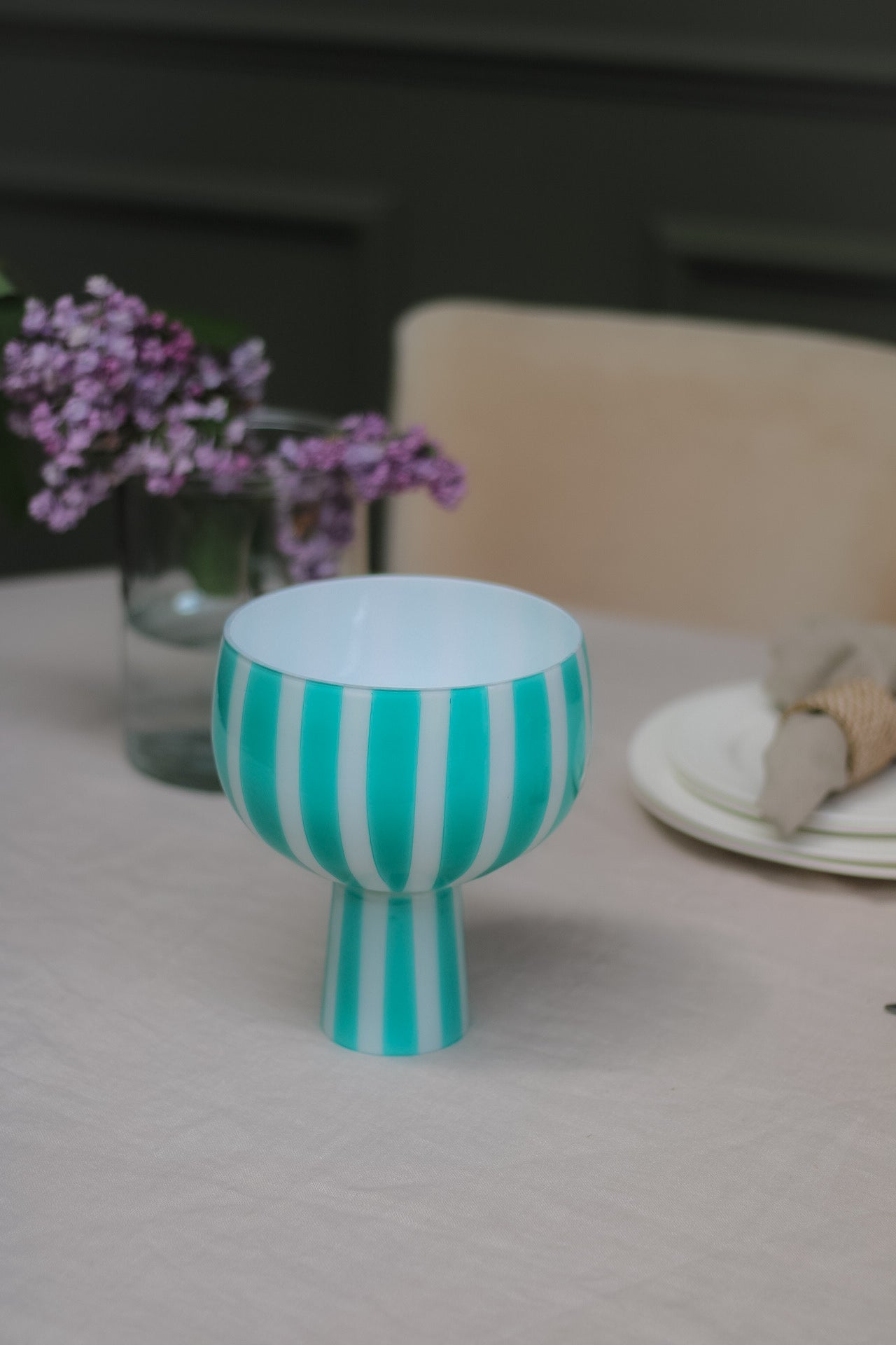 Turquoise Glass Pedestal Bowl