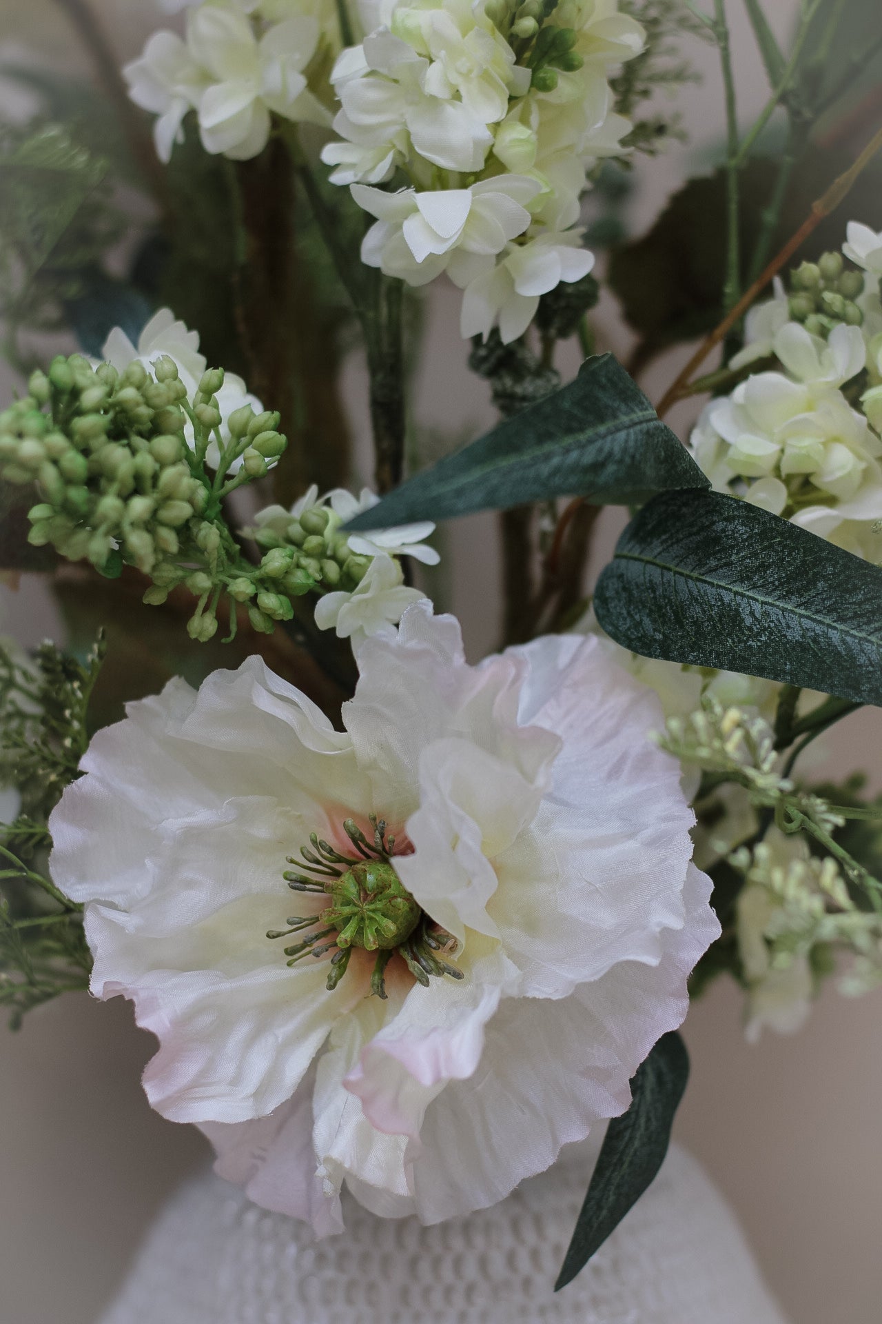 Luxury Faux White Poppy & Lilac Arrangement