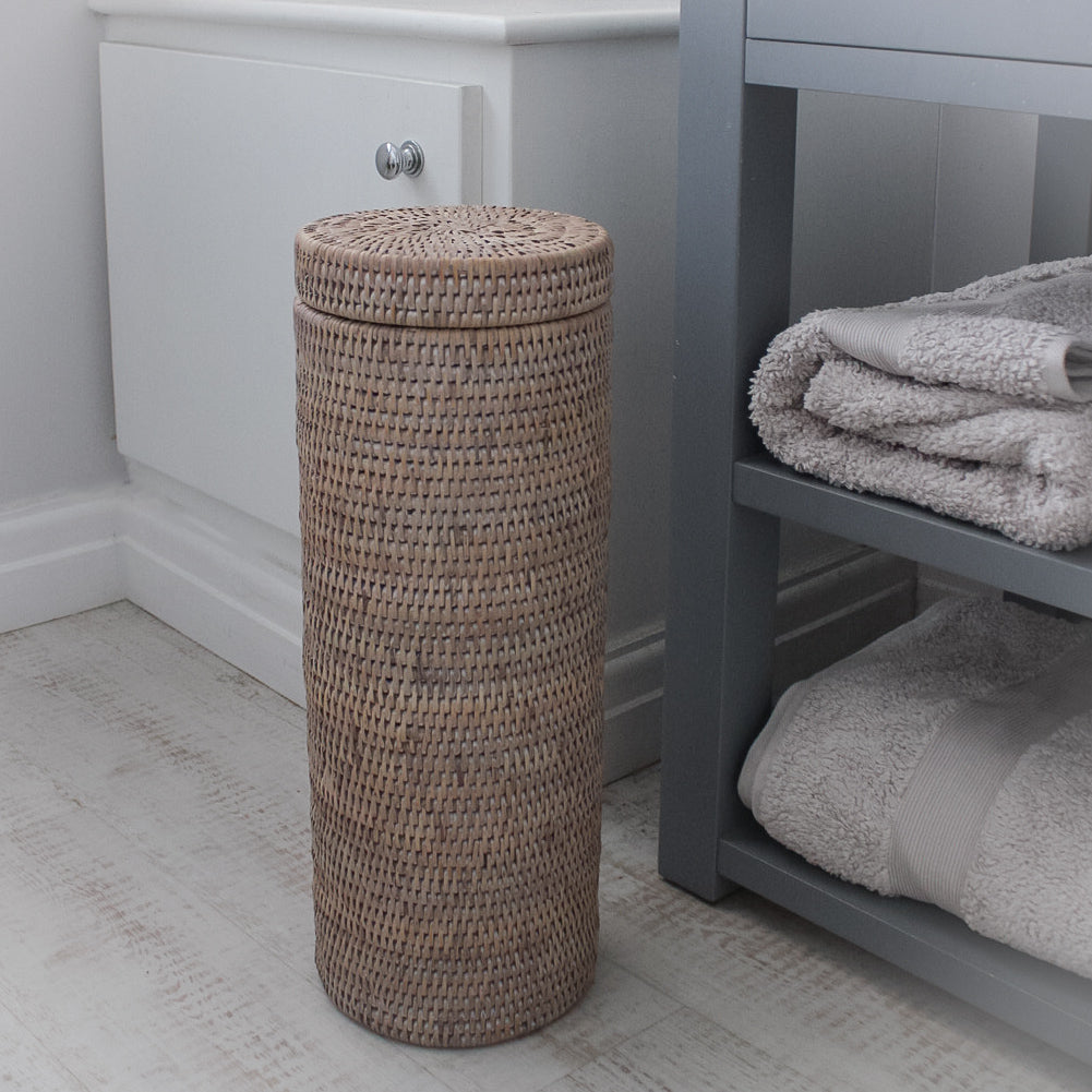 White Washed Rattan Toilet Roll Holder