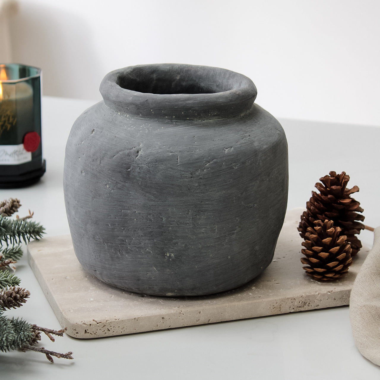 Short Black Cement Vase