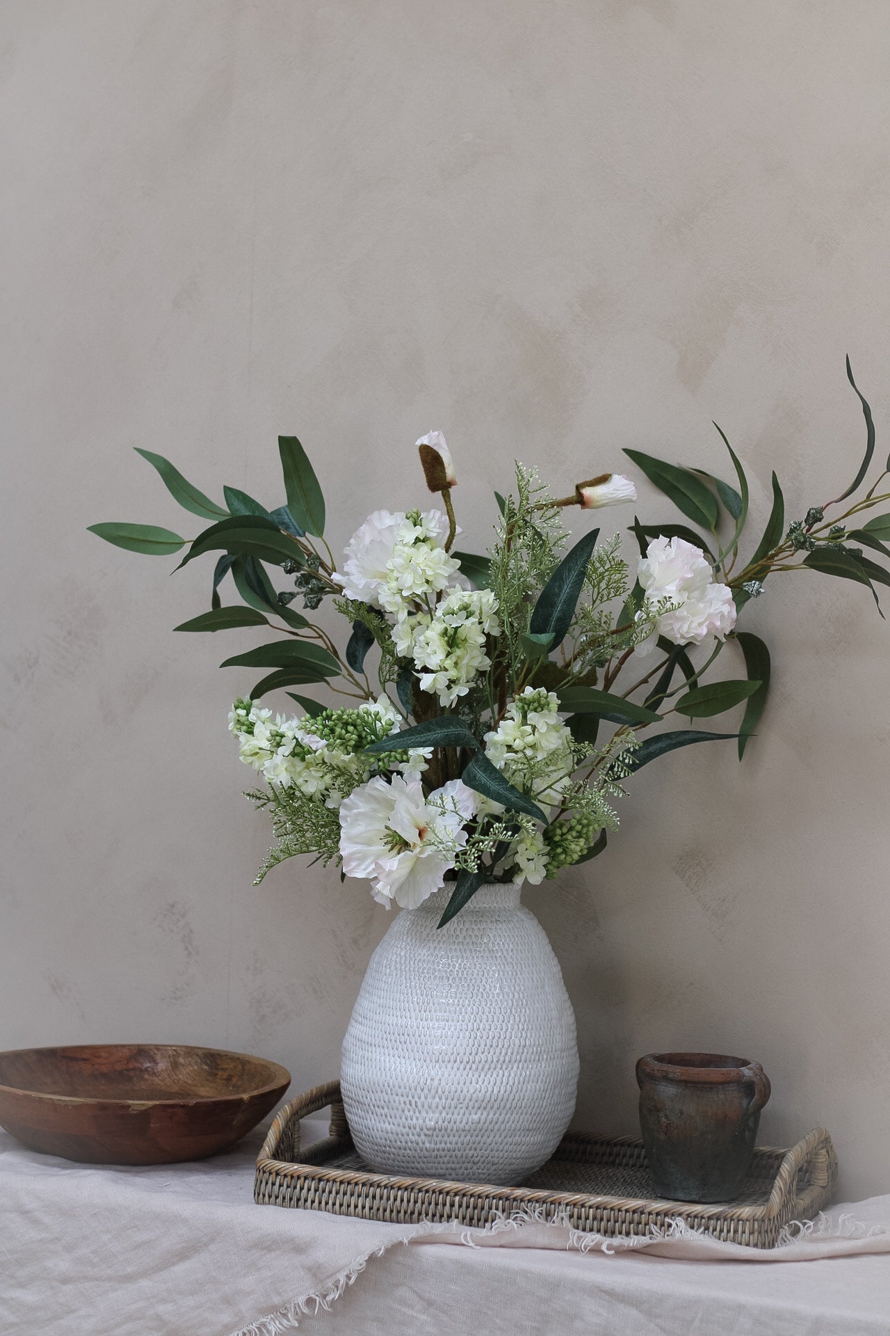 Luxury Faux White Poppy & Lilac Arrangement