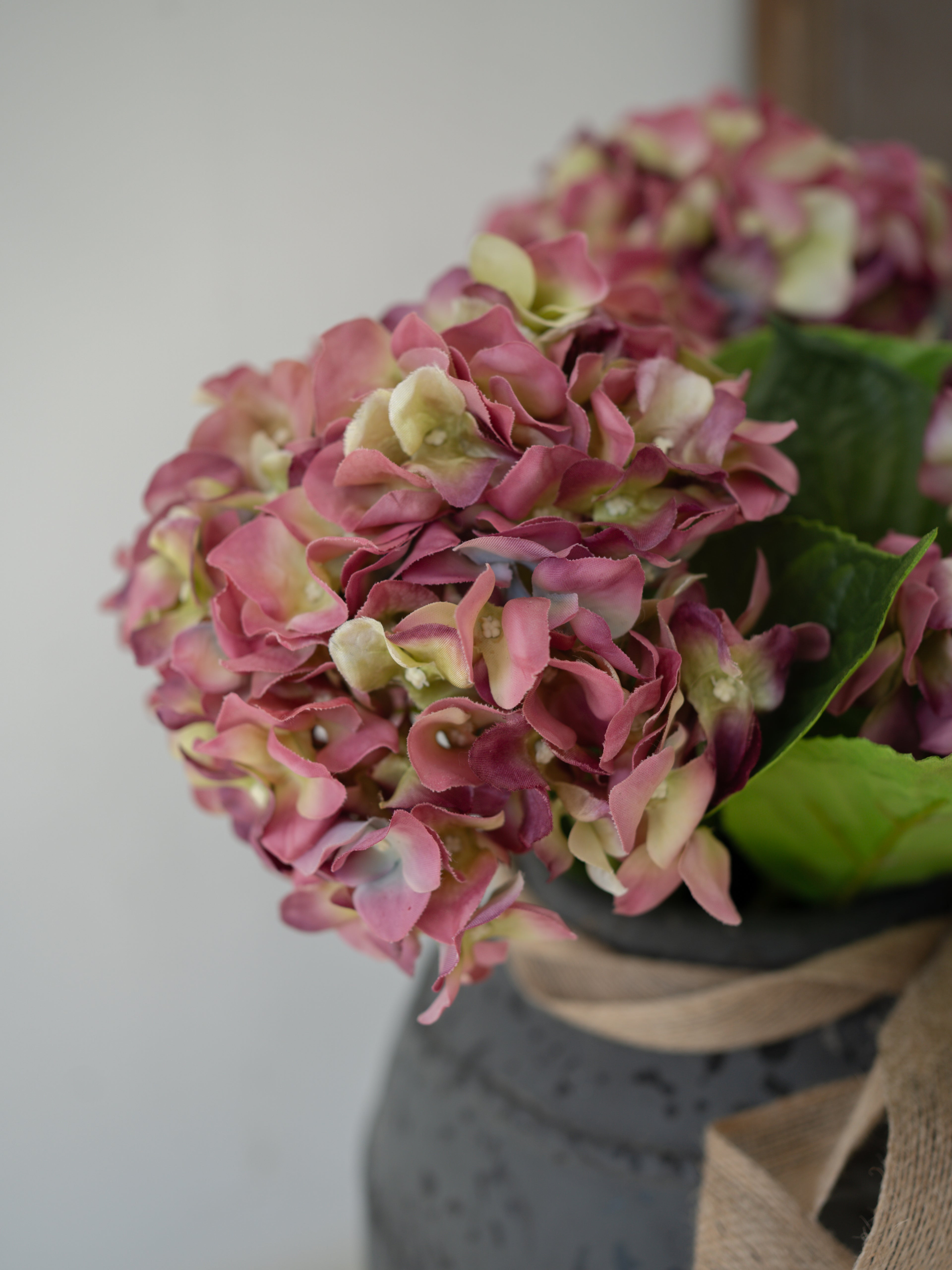 Faux Real Feel Mauve and Crimson Hydrangea Stem