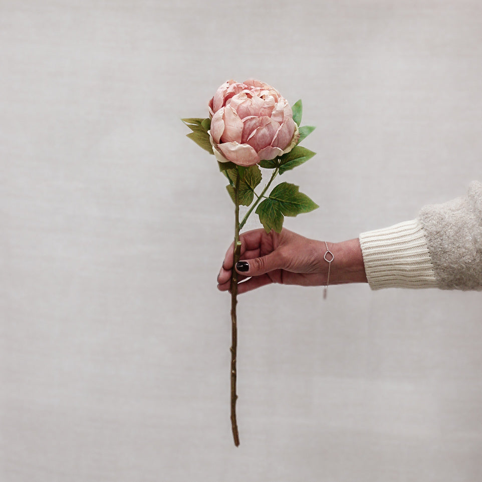 Faux Dusky Pink Dried Touch Closed Peony Stem