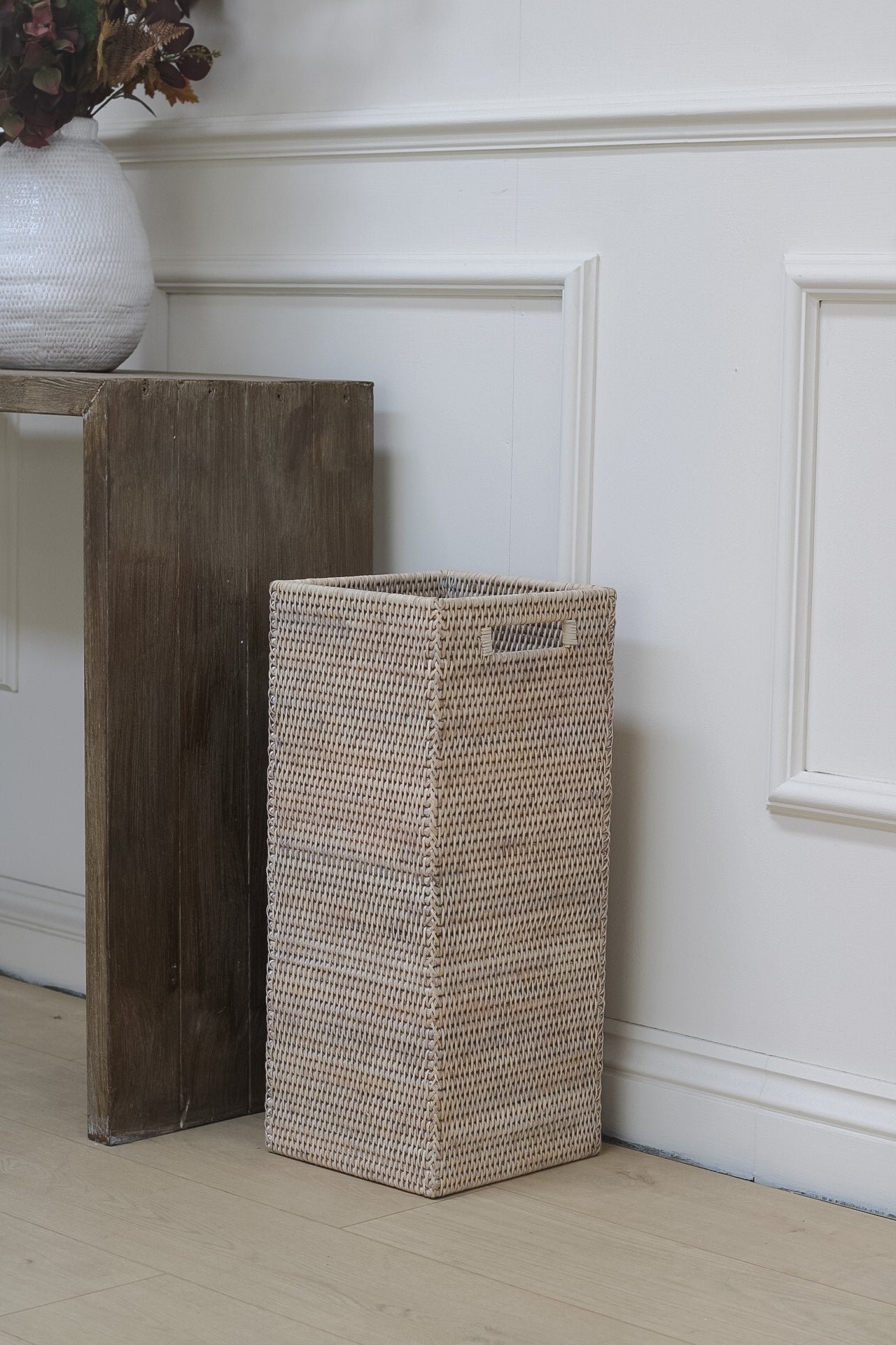 White Washed Rattan Umbrella Basket