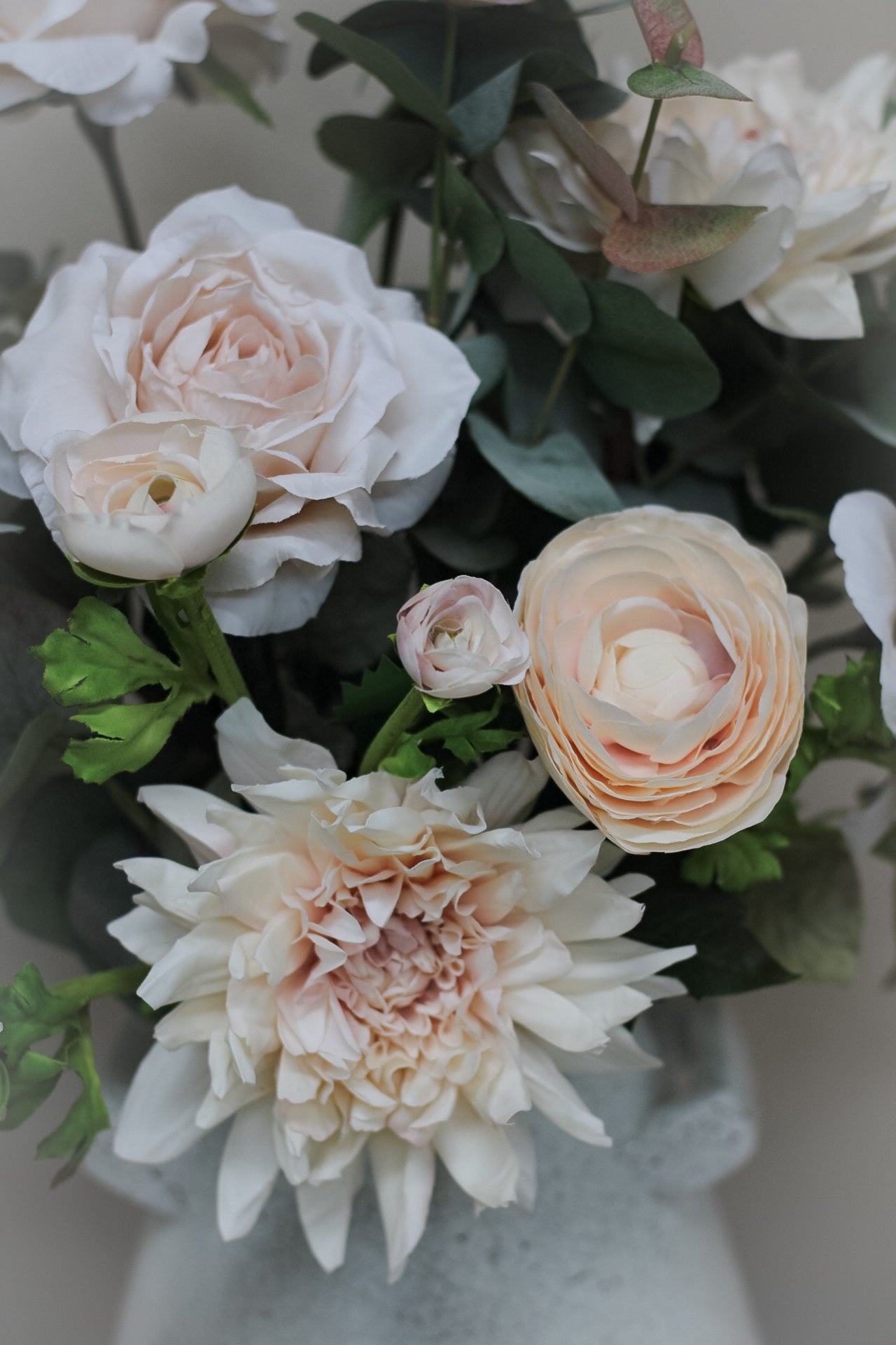 Luxury Real Touch Faux Blush Dahlia & Eucalyptus Arrangement