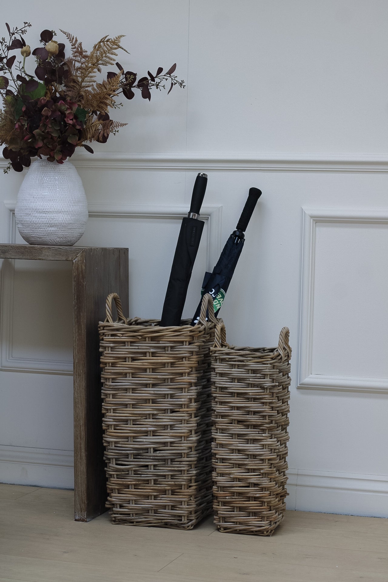 Grey Washed Rattan Umbrella Basket