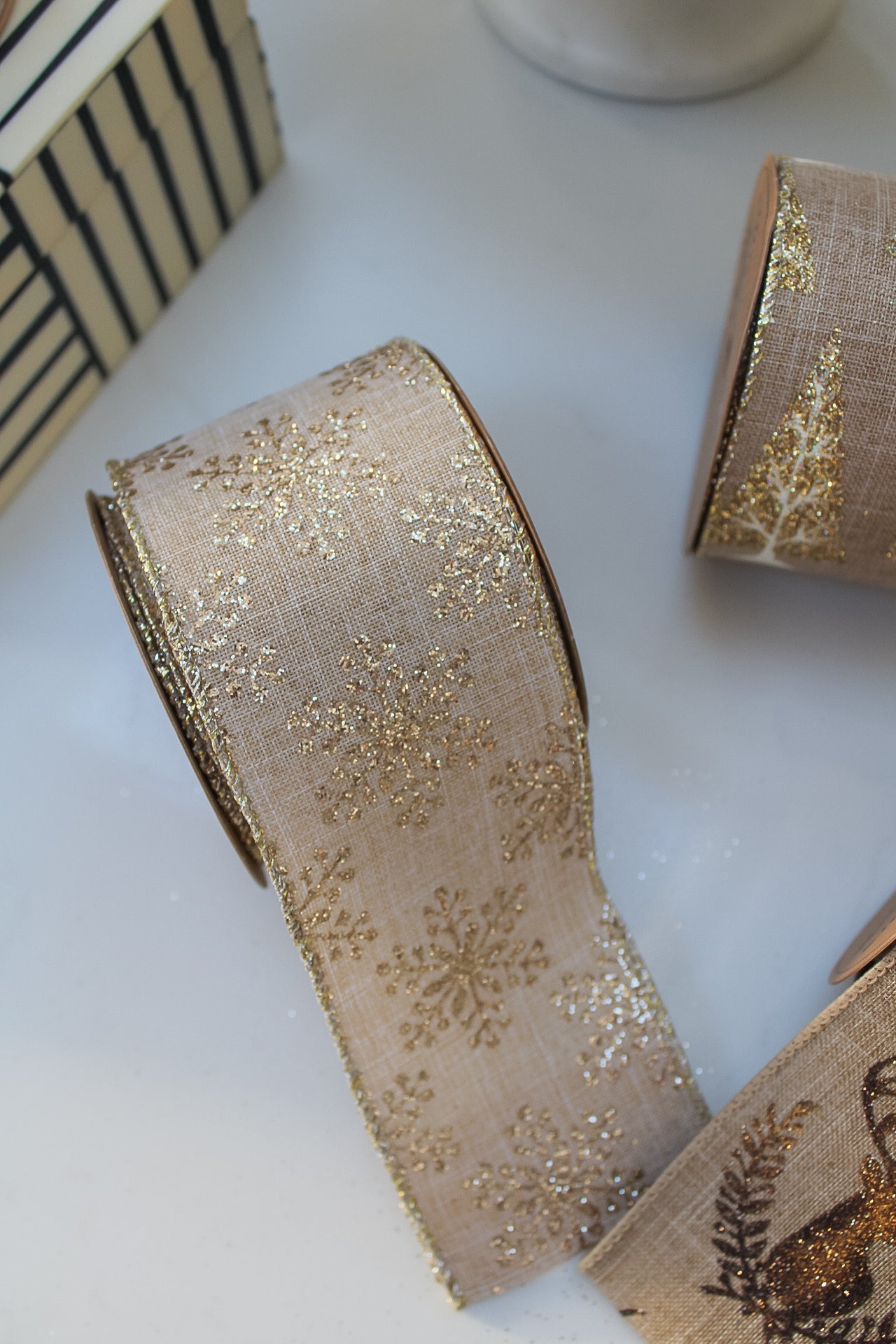 Wide Neutral Festive Ribbon