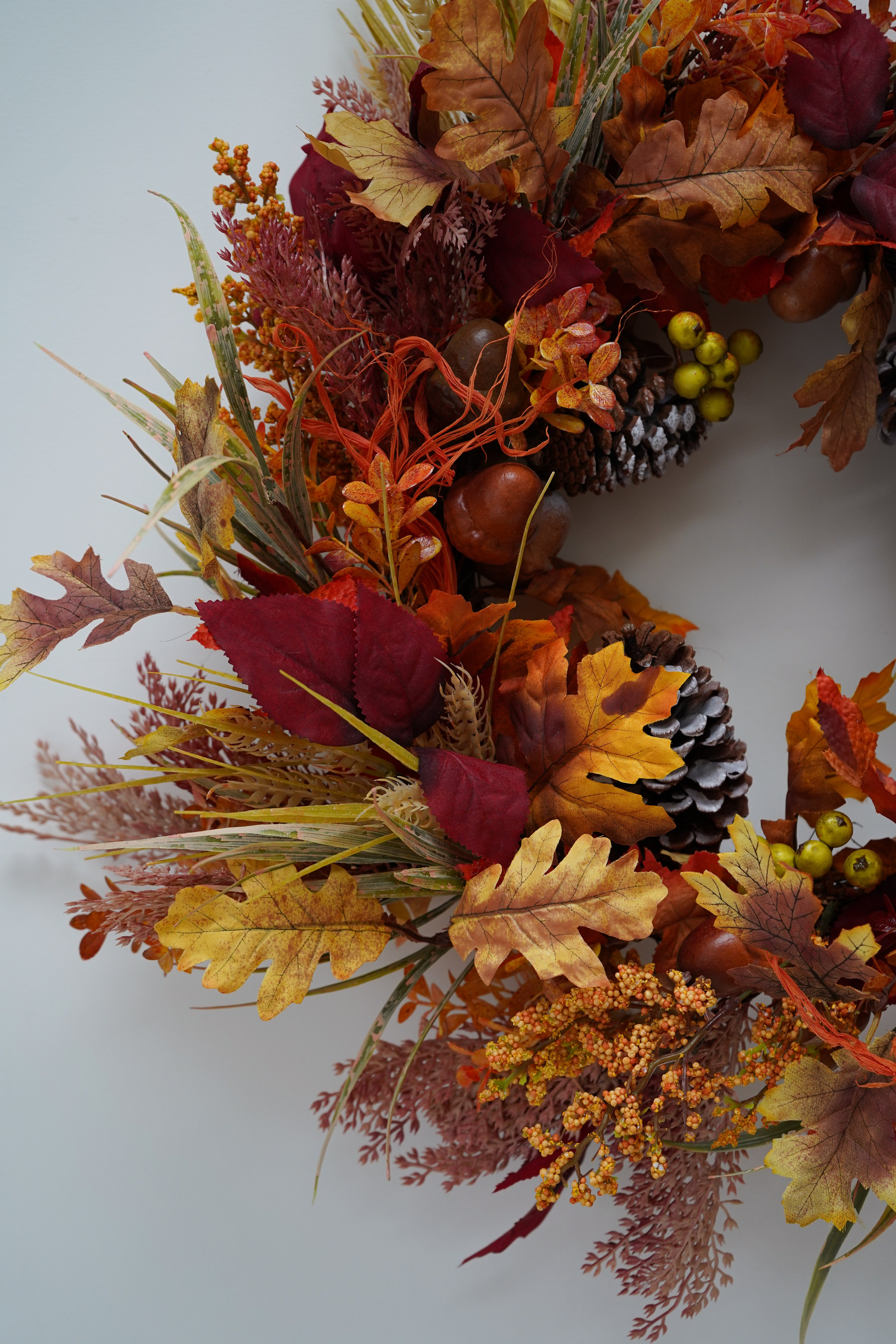 Faux Autumn Pine Cones, Acorns and Leaves Wreath