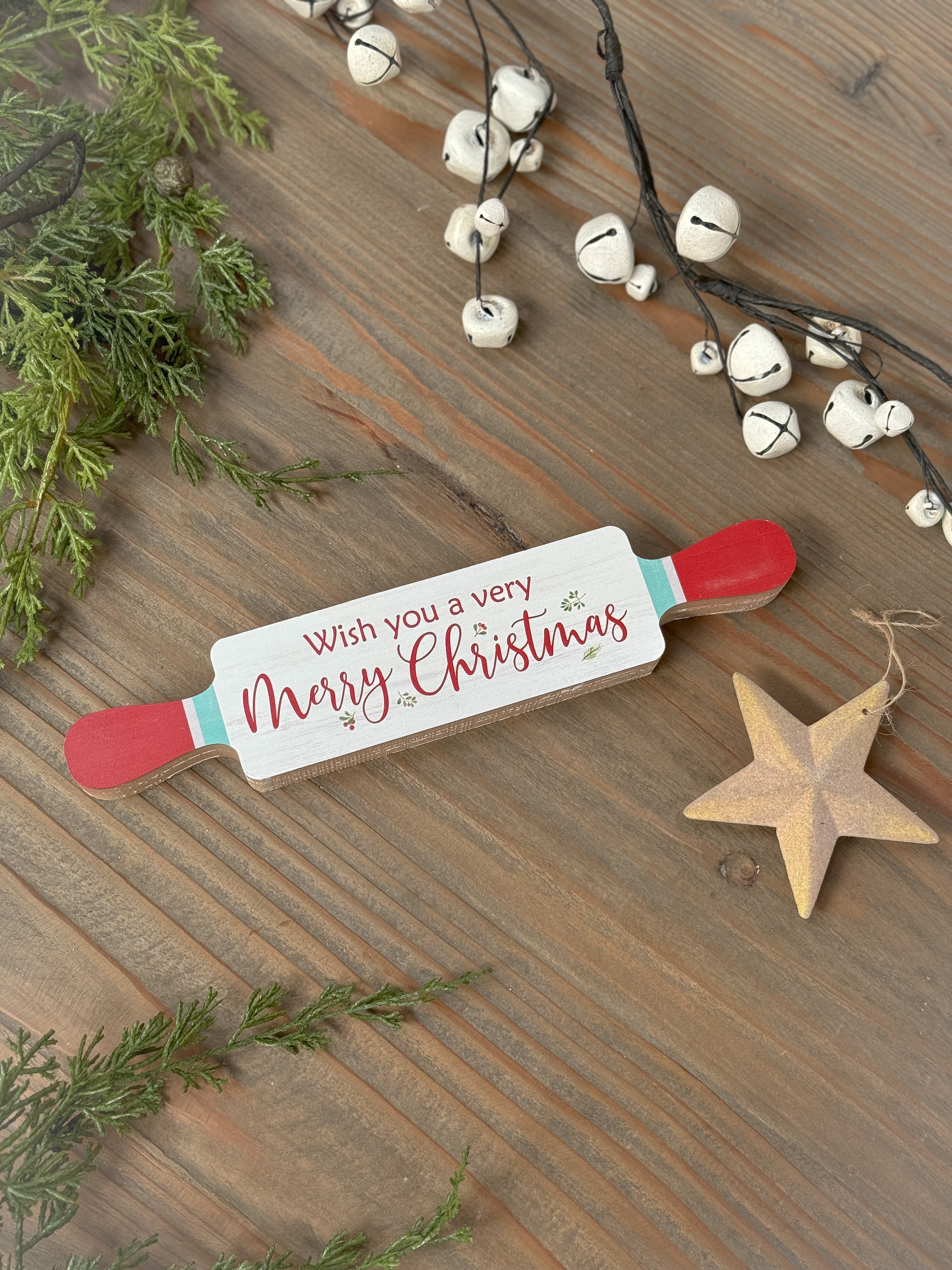 Christmas Rolling Pin Rustic Plaque