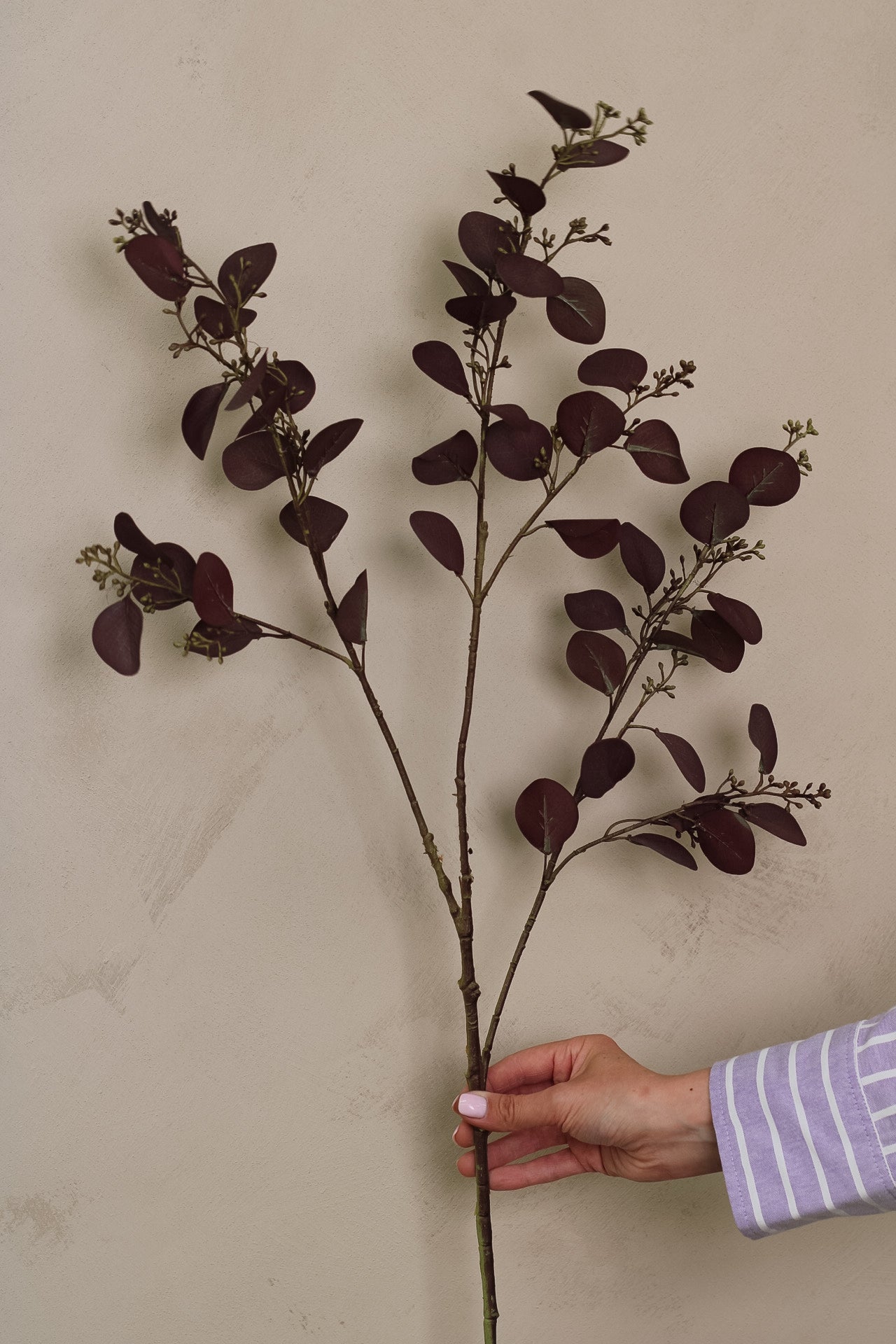 Faux Deep Aubergine Eucalyptus Spray with Berries