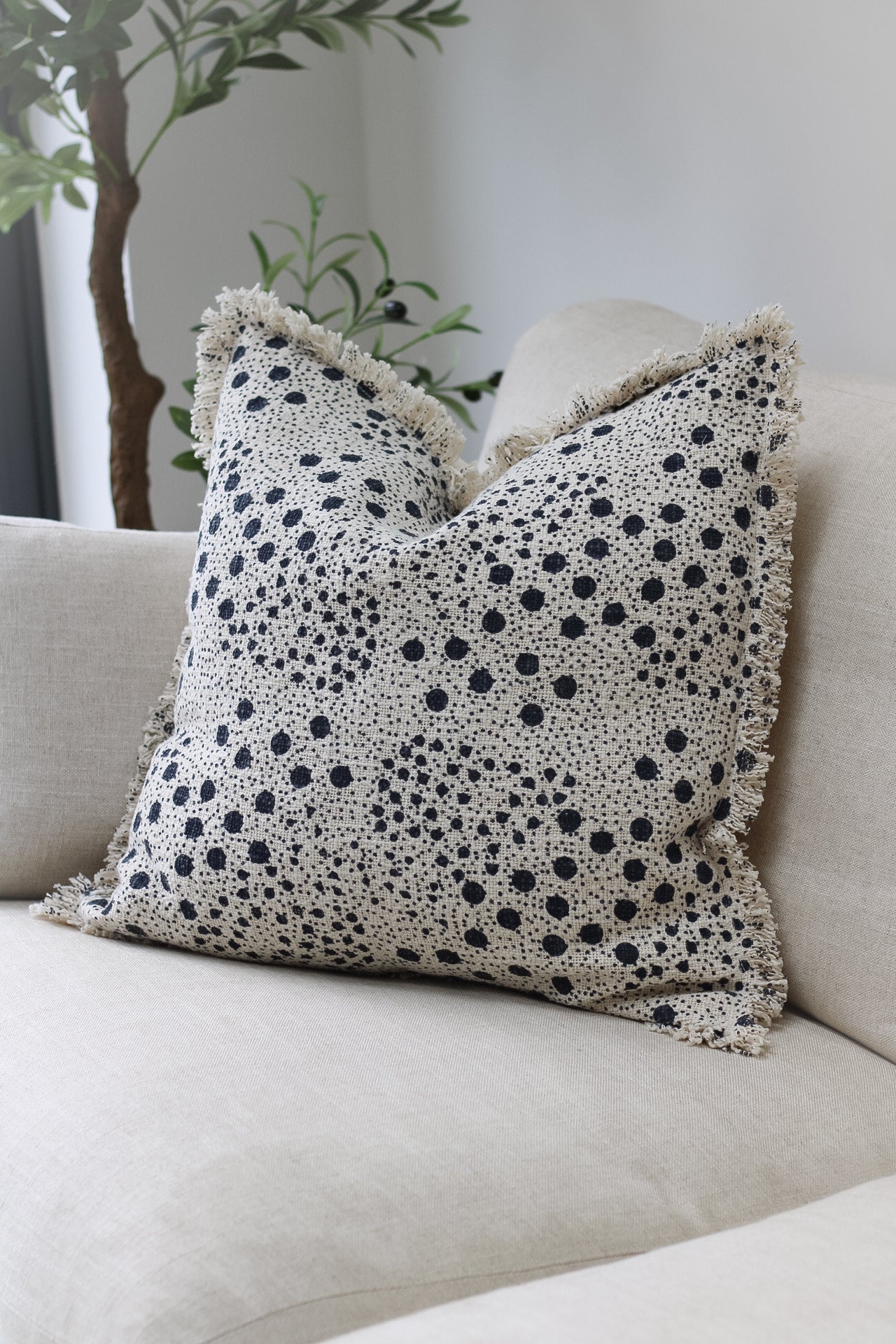 Ink Woven Fringed Cotton Cushion