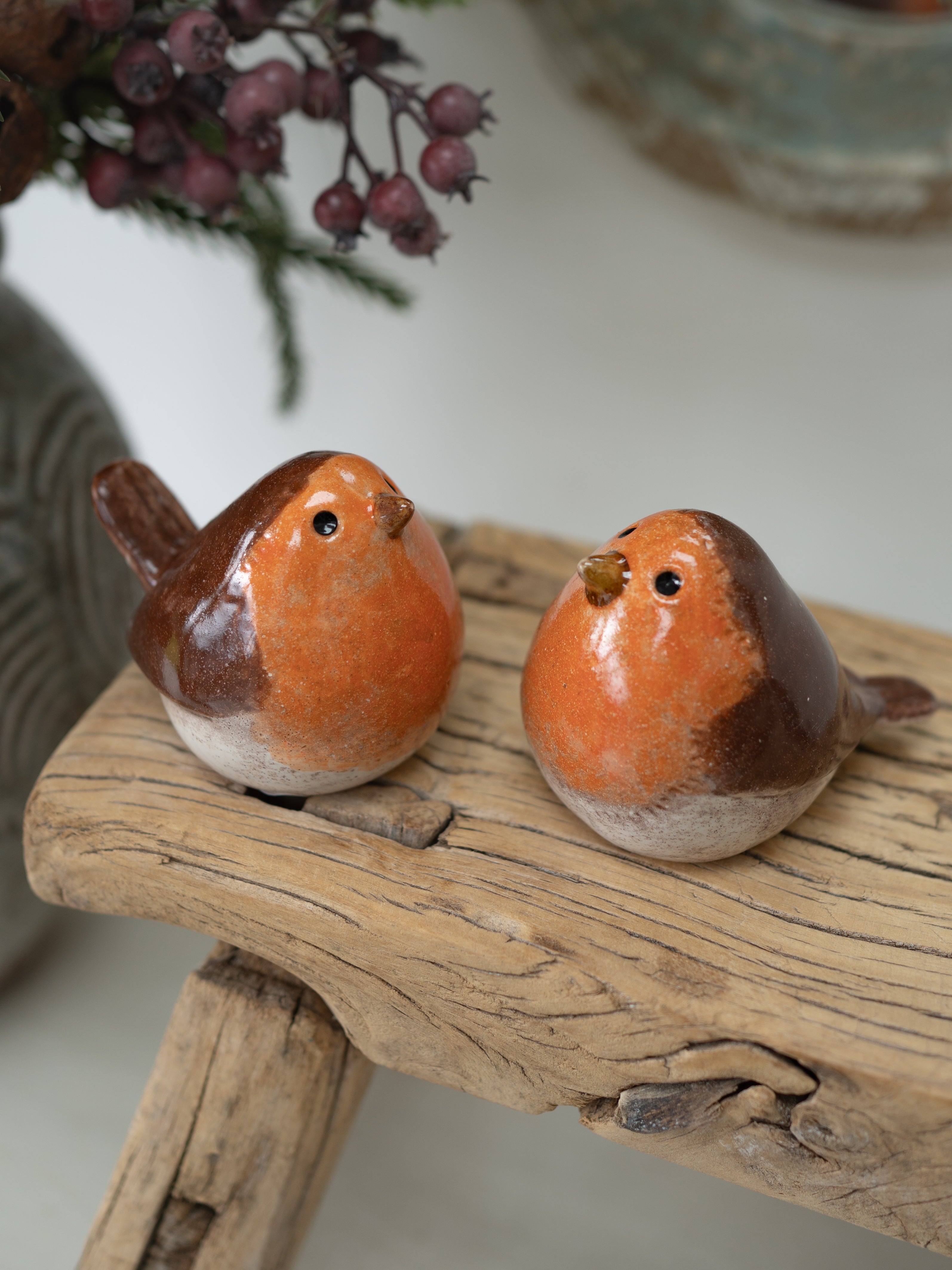 Pair of Ceramic Robin Ornaments