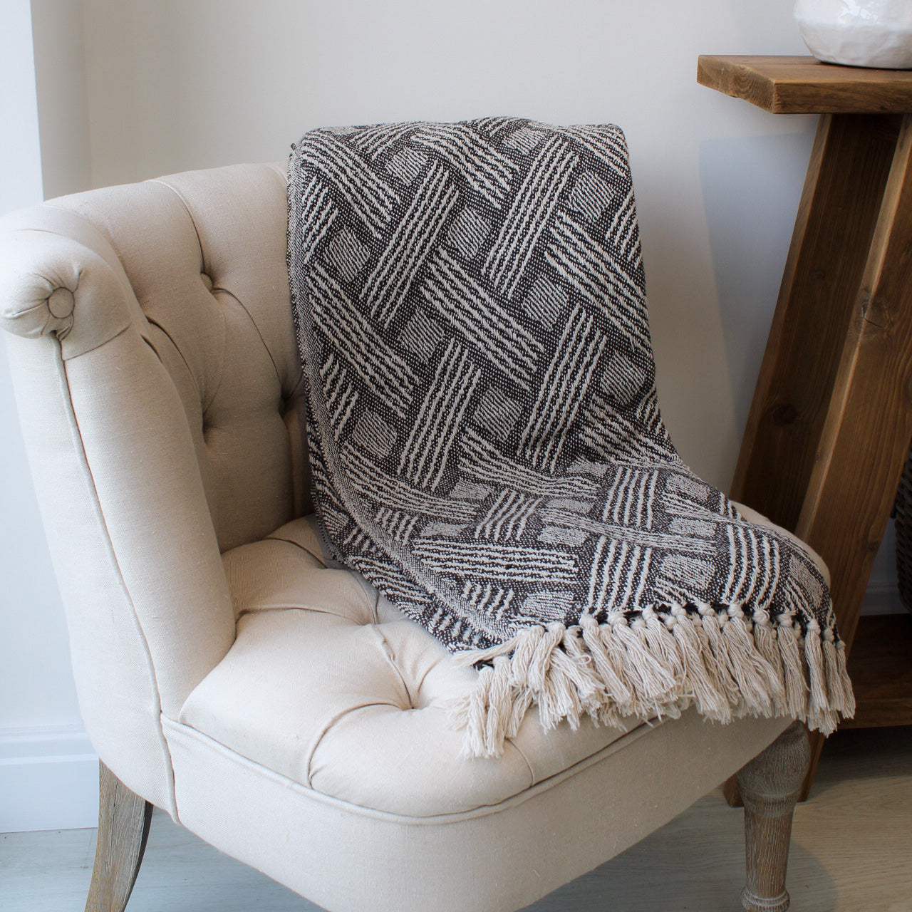Grey Woven Patterned Throw