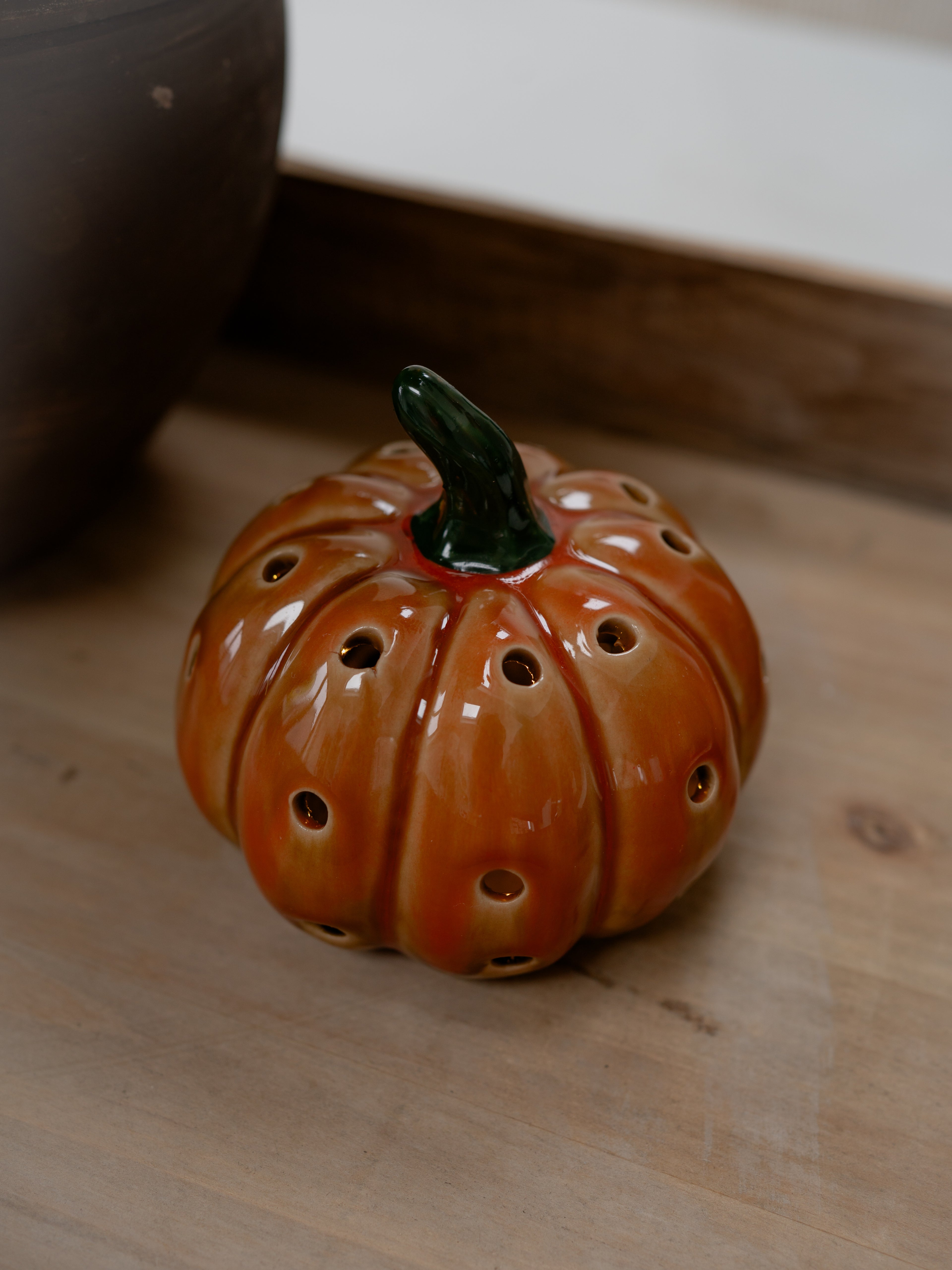 Stoneware LED Polka Dot Pumpkin Ornament