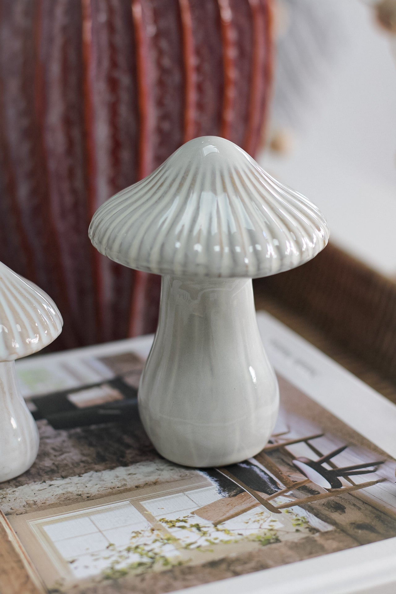 close up of large ceramic mushroom