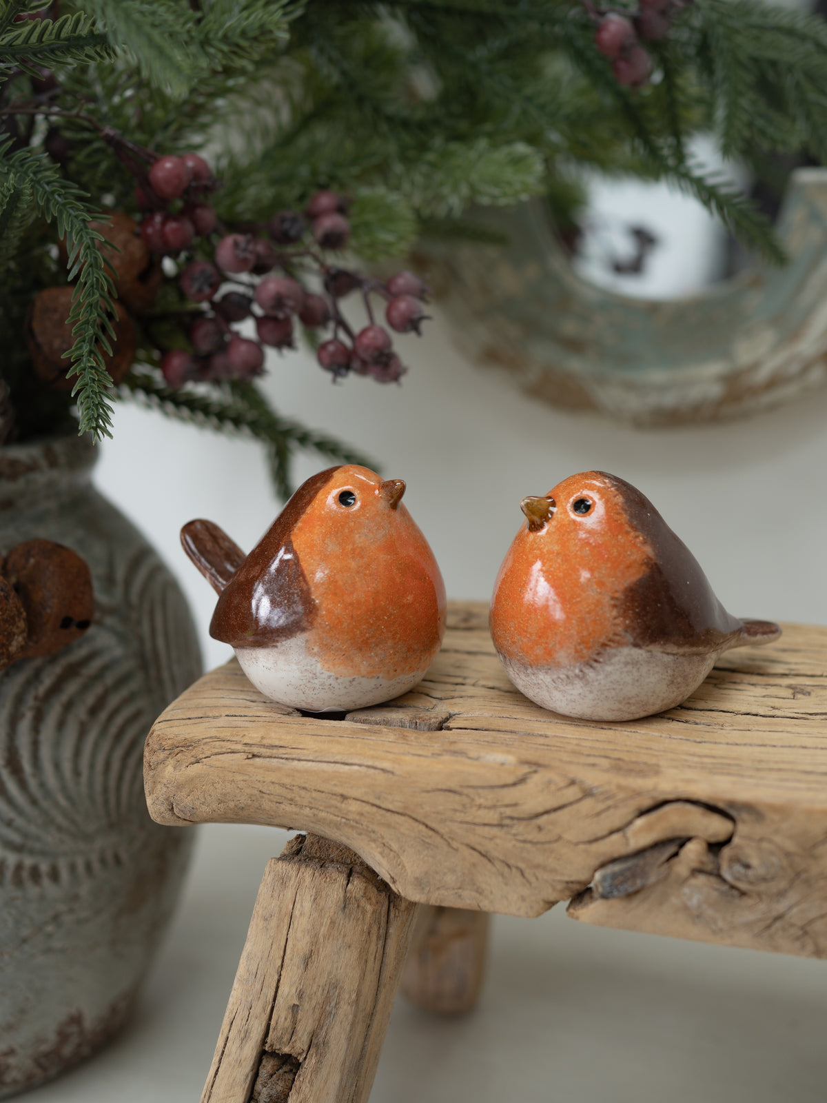 Pair of Ceramic Robin Ornaments