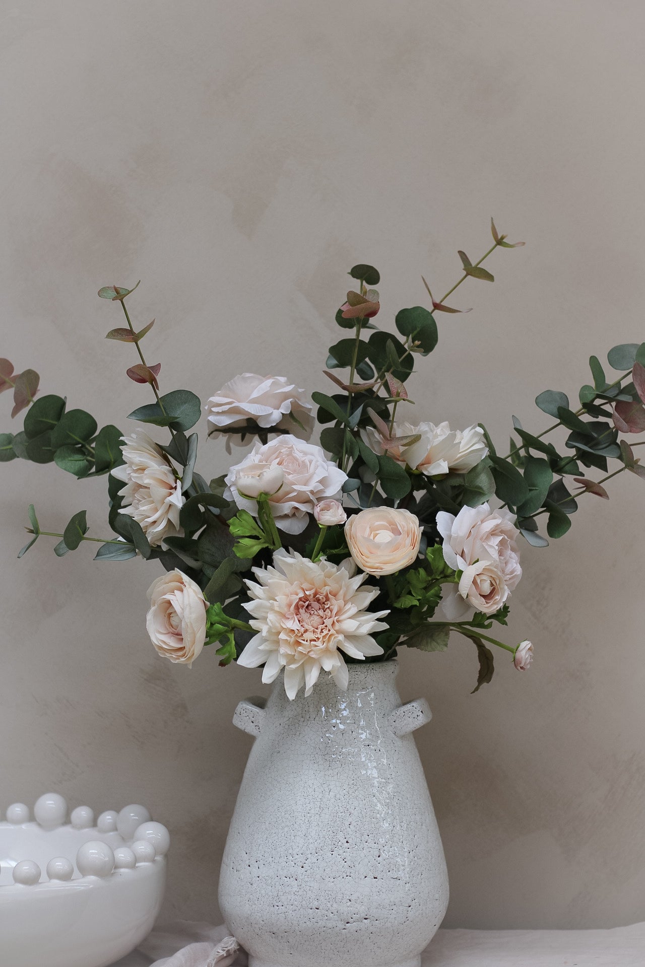 Luxury Real Touch Faux Blush Dahlia & Eucalyptus Arrangement