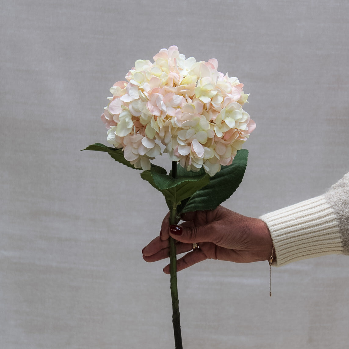 Blush Pink and Warm White Hydrangea Stem