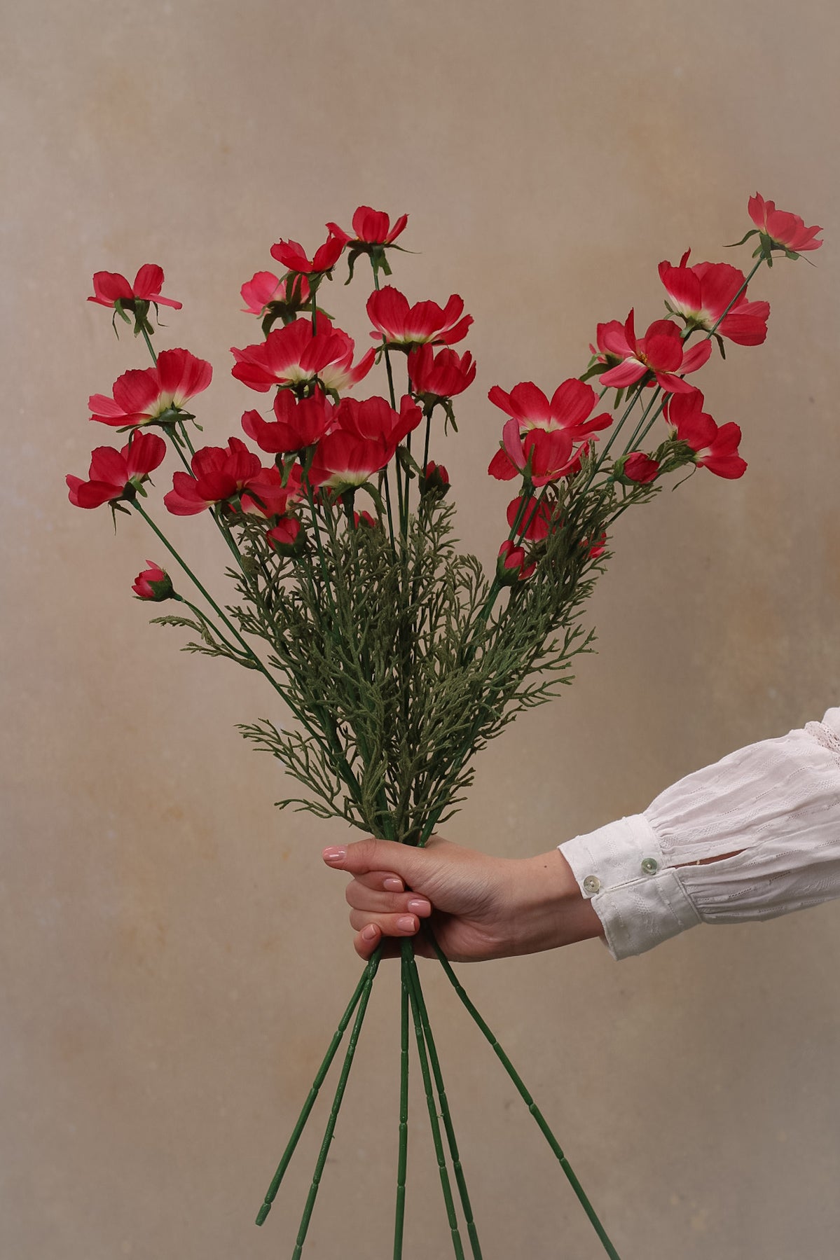 Faux Cerise Long Stemmed Cosmos Spray