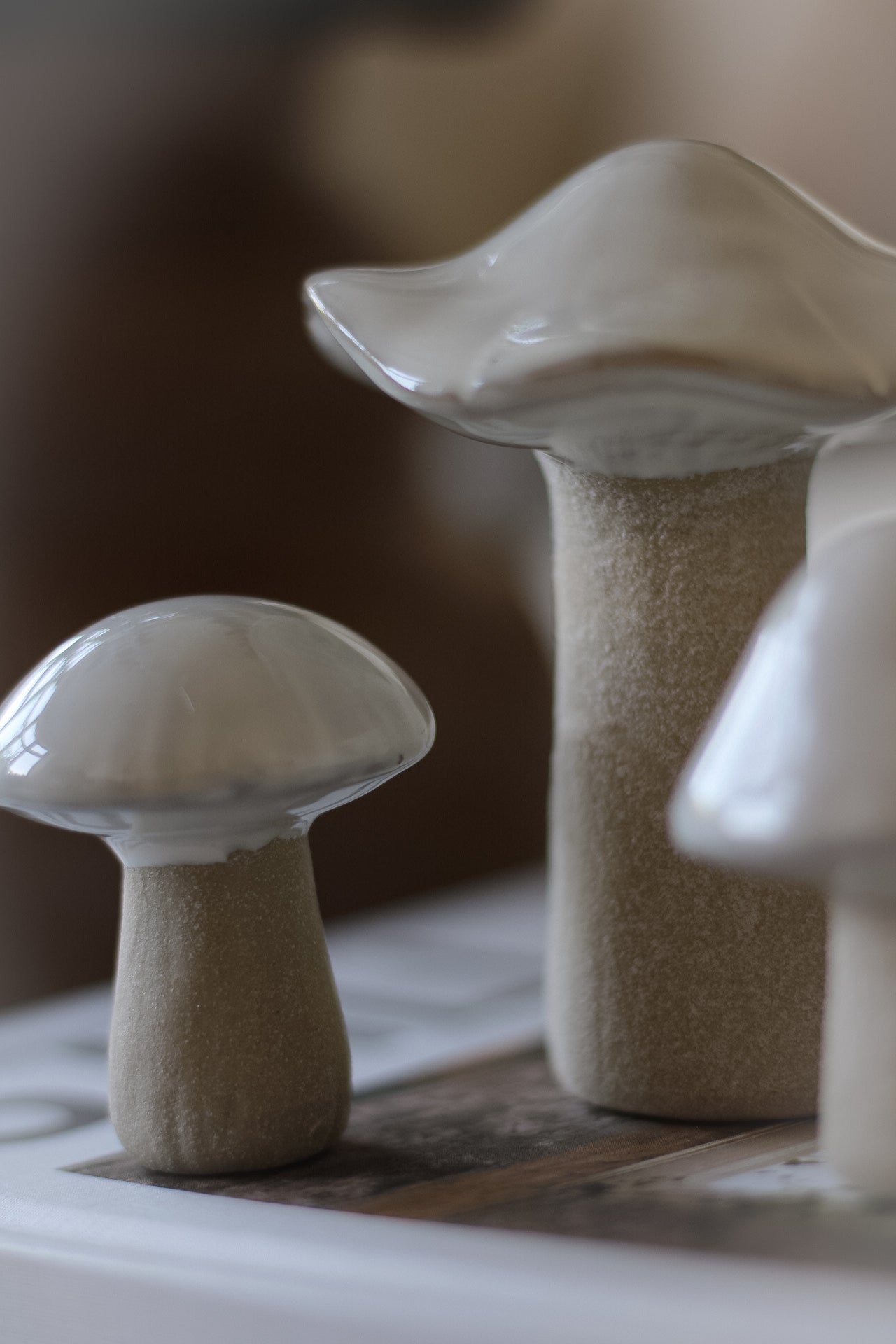 Cream Porcelain Mushrooms | Set of 3