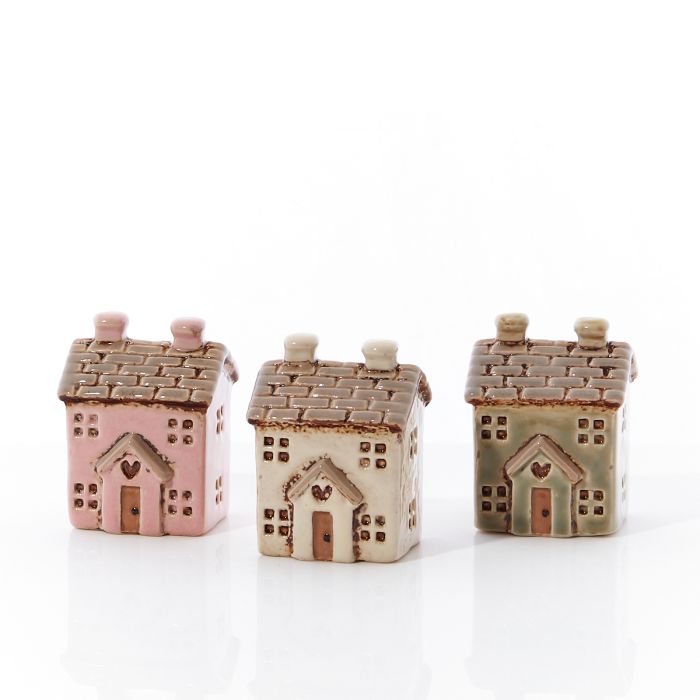 Mini Ceramic Spring Cottages | Set of 3