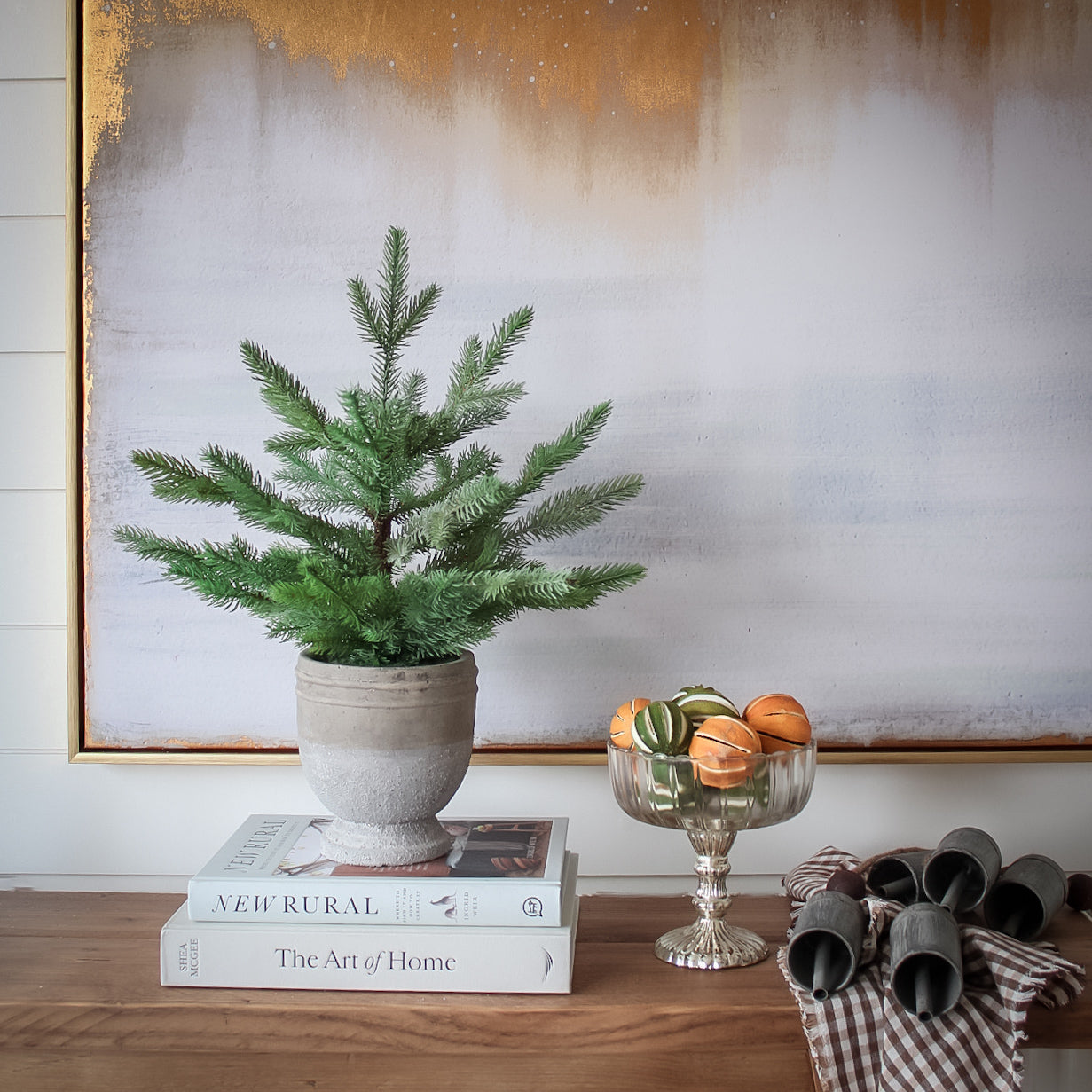 Faux Pine Christmas Tree in Stone Pot