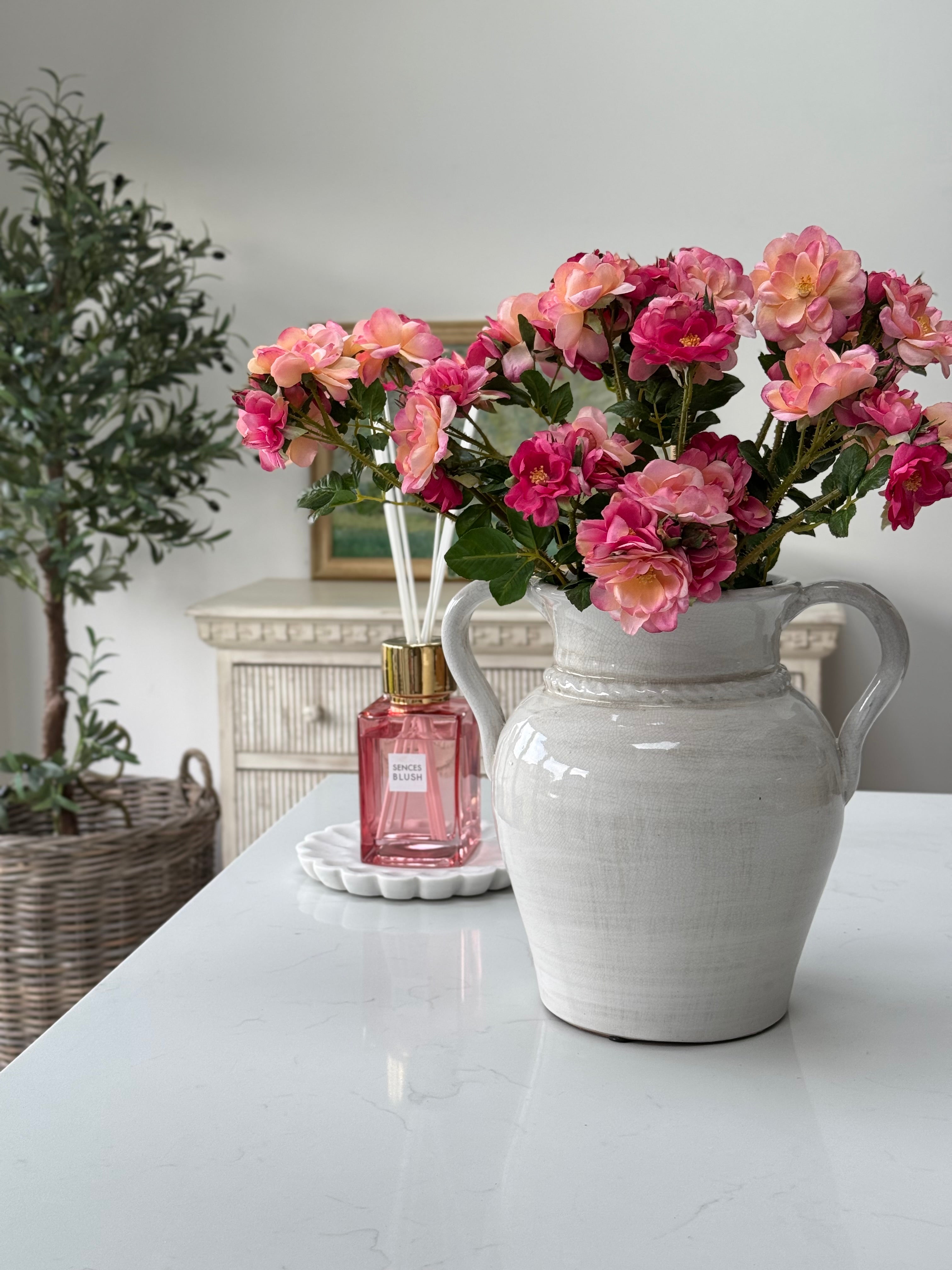 Faux Pink Cottage Rose Stem