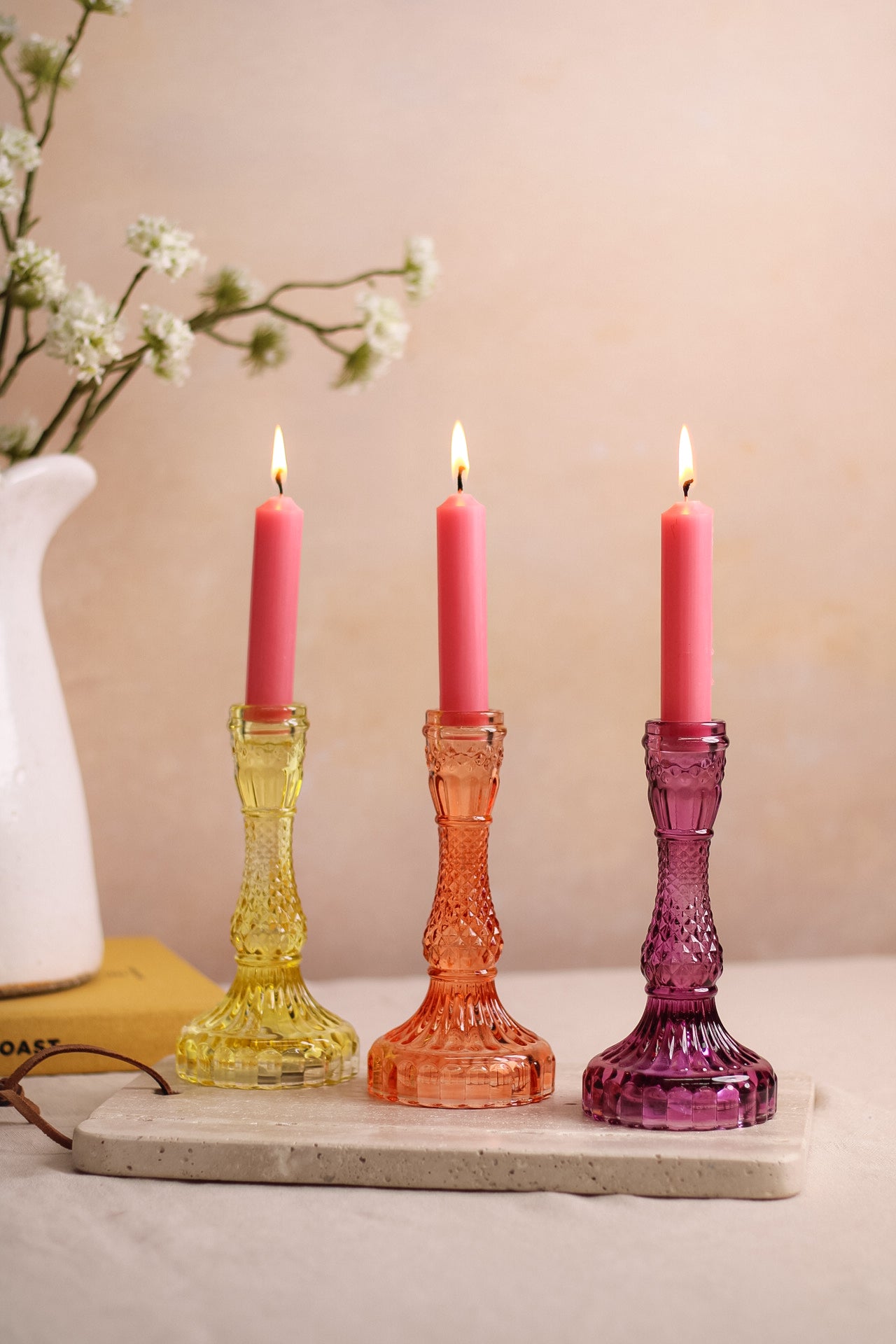 Tall Textured Glass Candle Holder