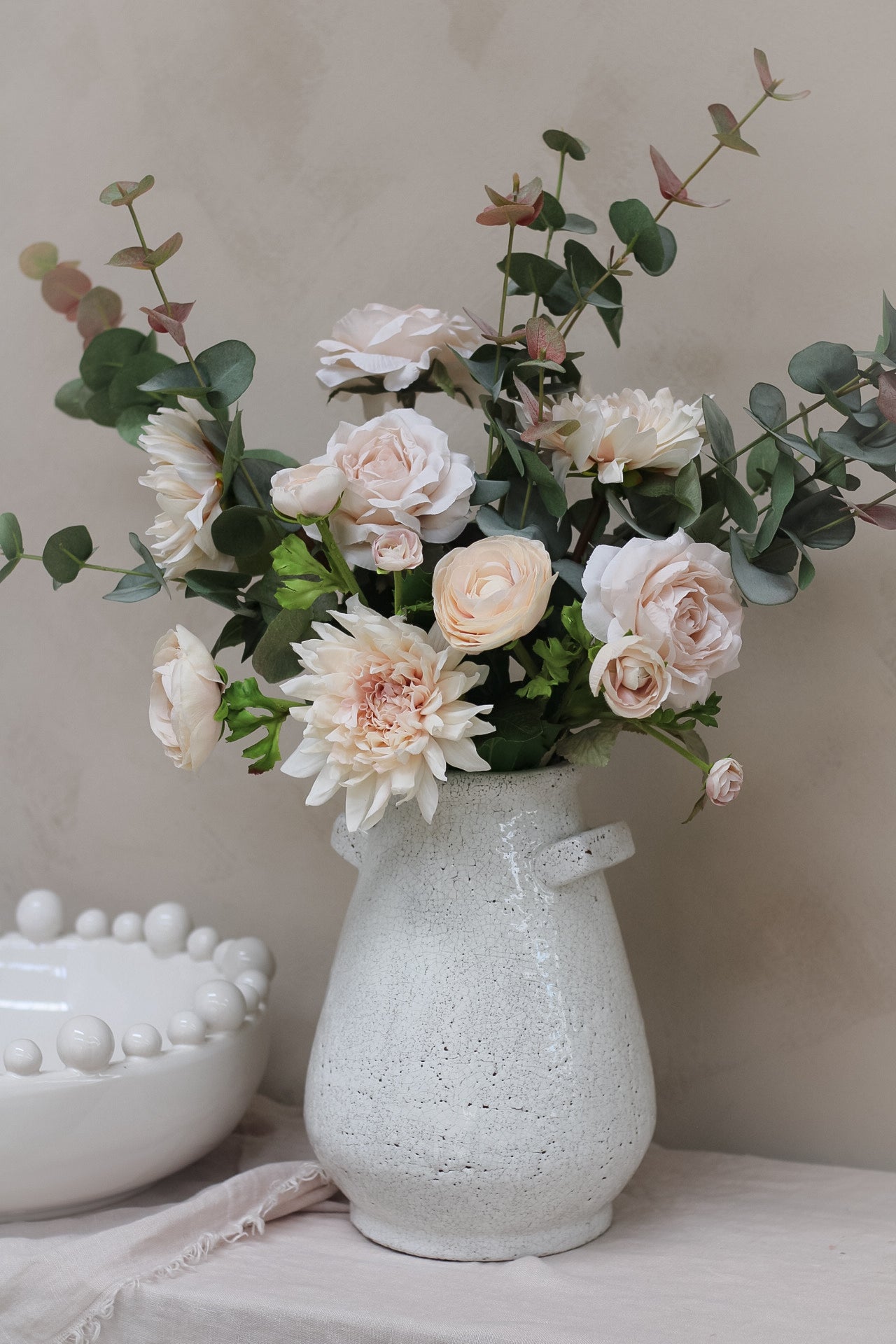 Luxury Real Touch Faux Blush Dahlia & Eucalyptus Arrangement