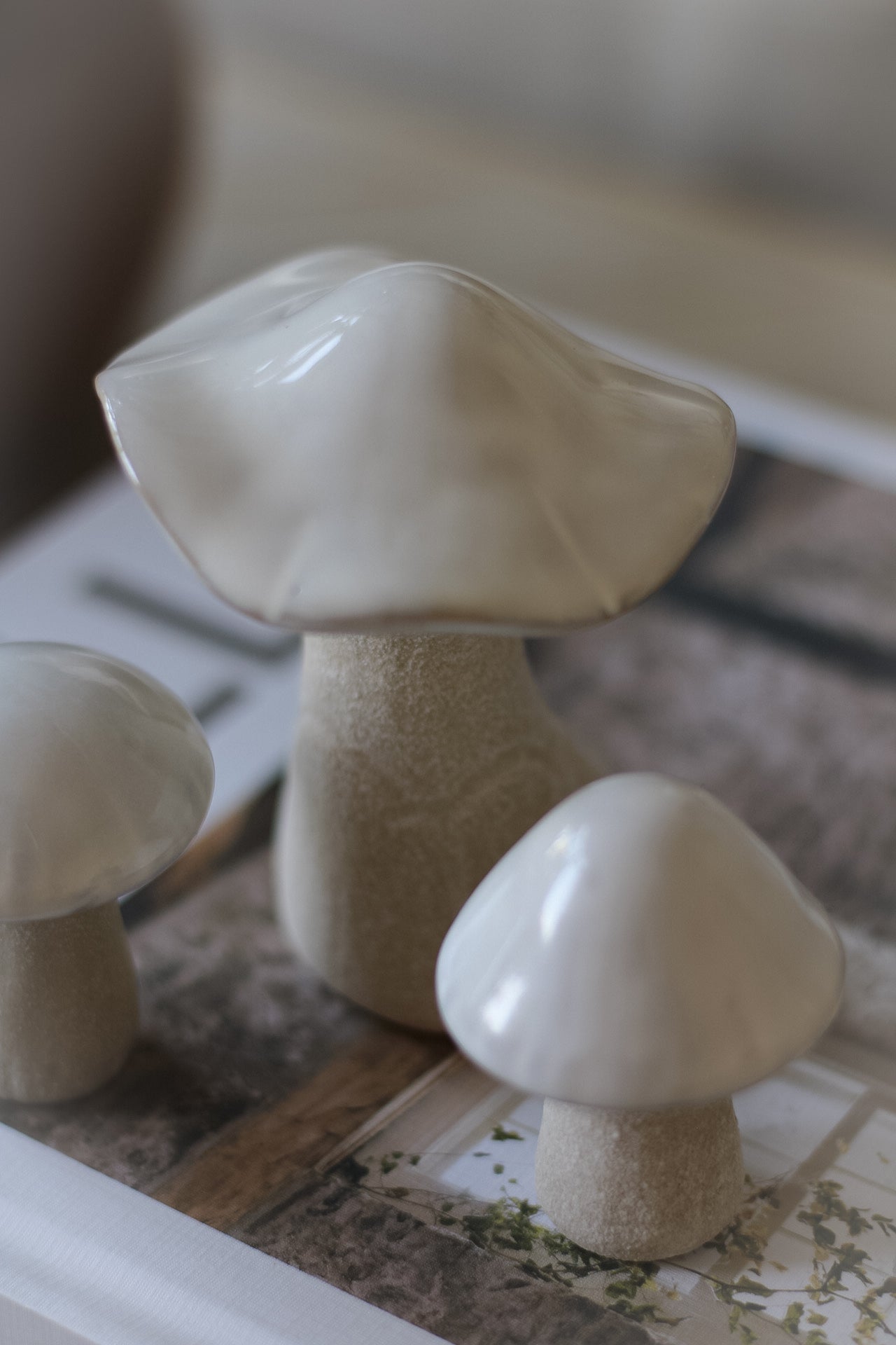 Cream Porcelain Mushrooms | Set of 3