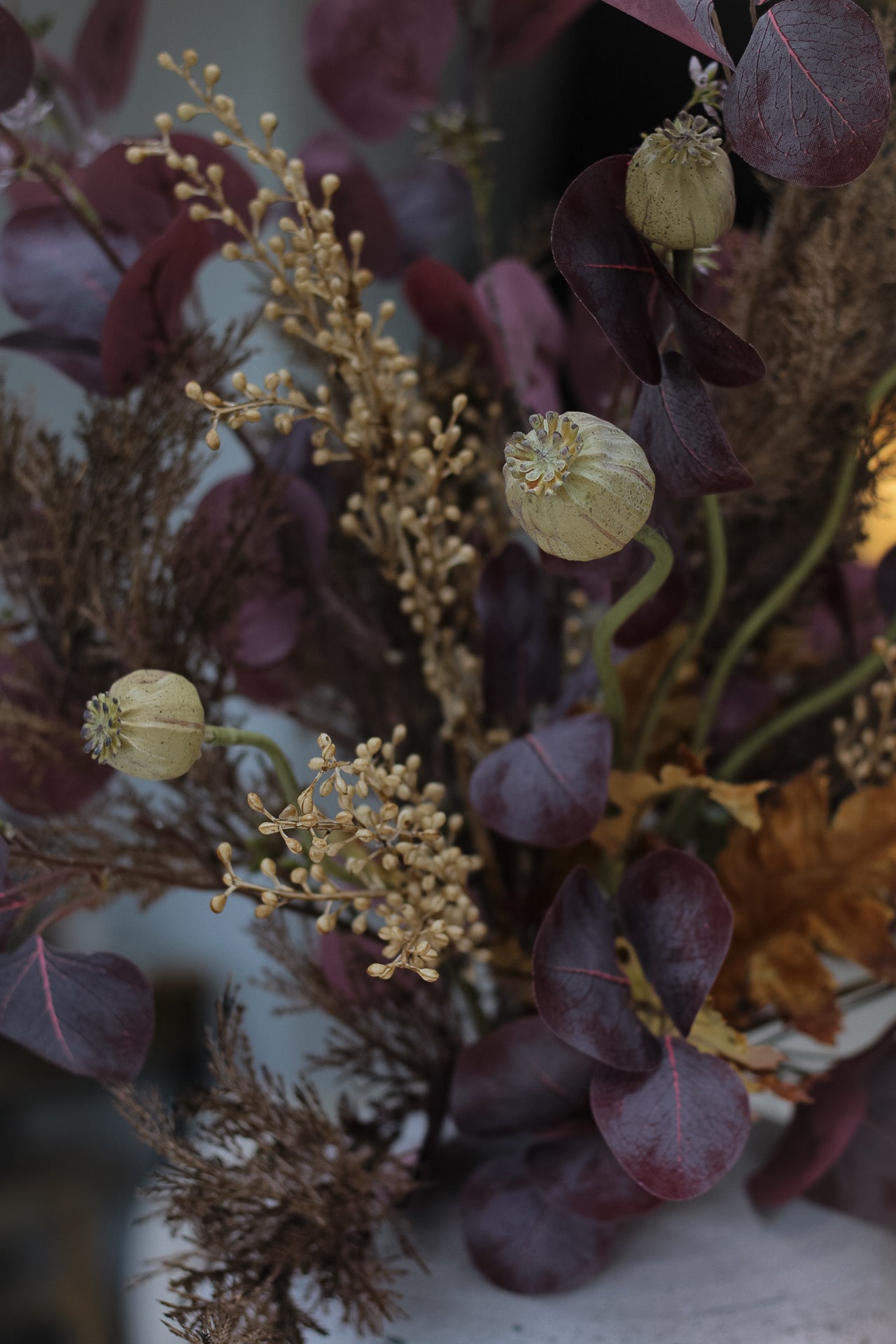 faux foliage in deep and rich tones