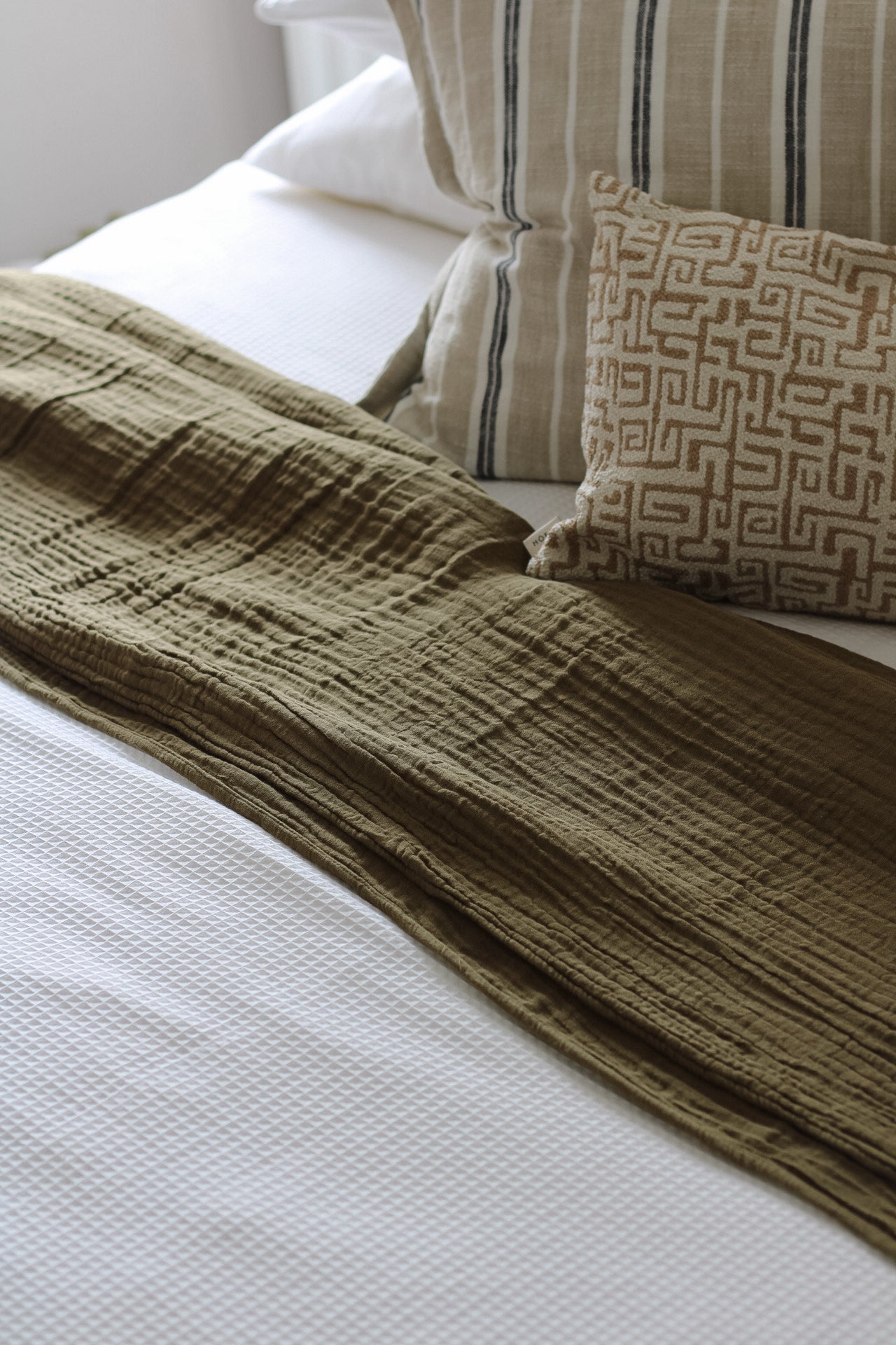 Olive Muslin Cotton Throw