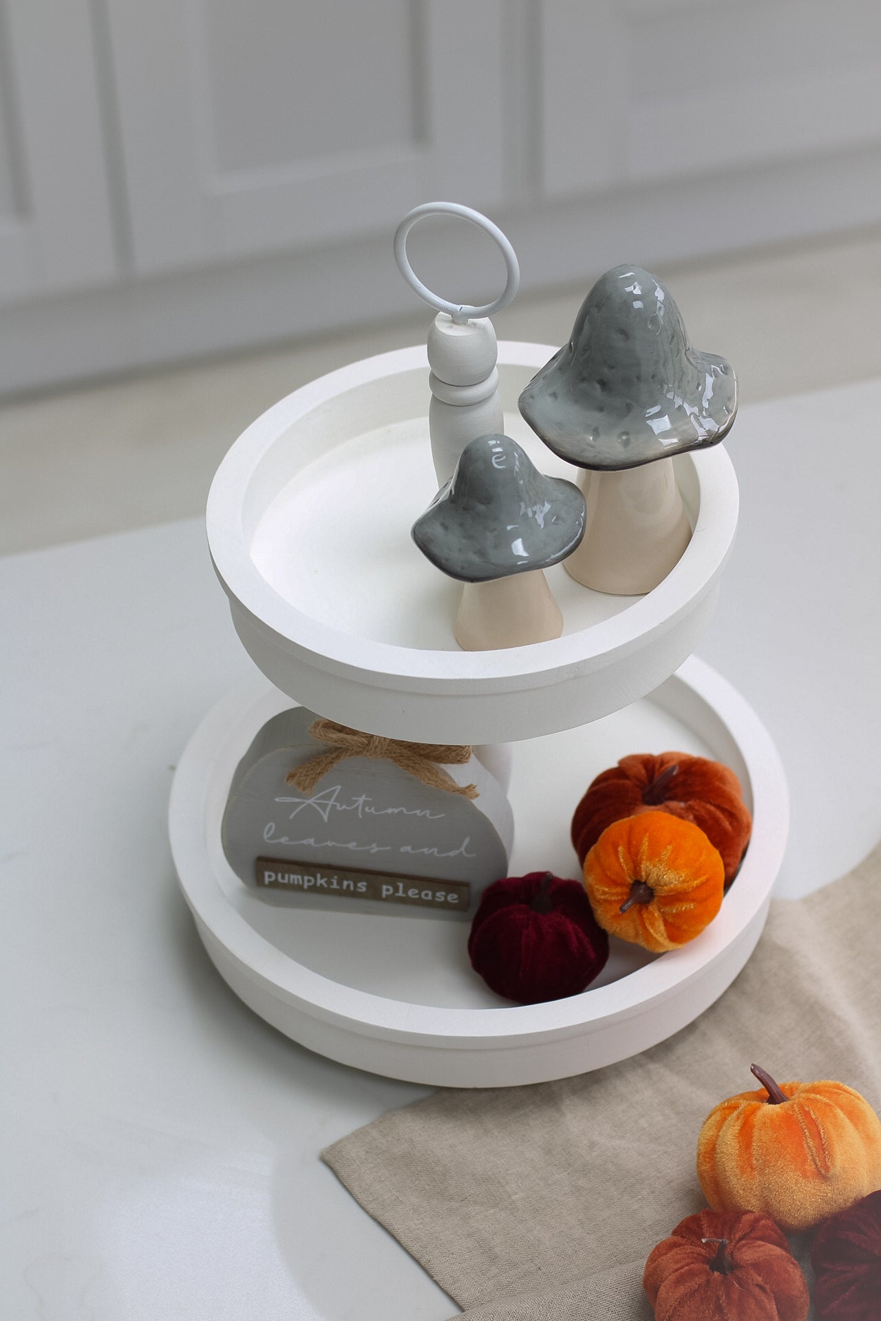 White Wooden Tiered Tray Display Stand