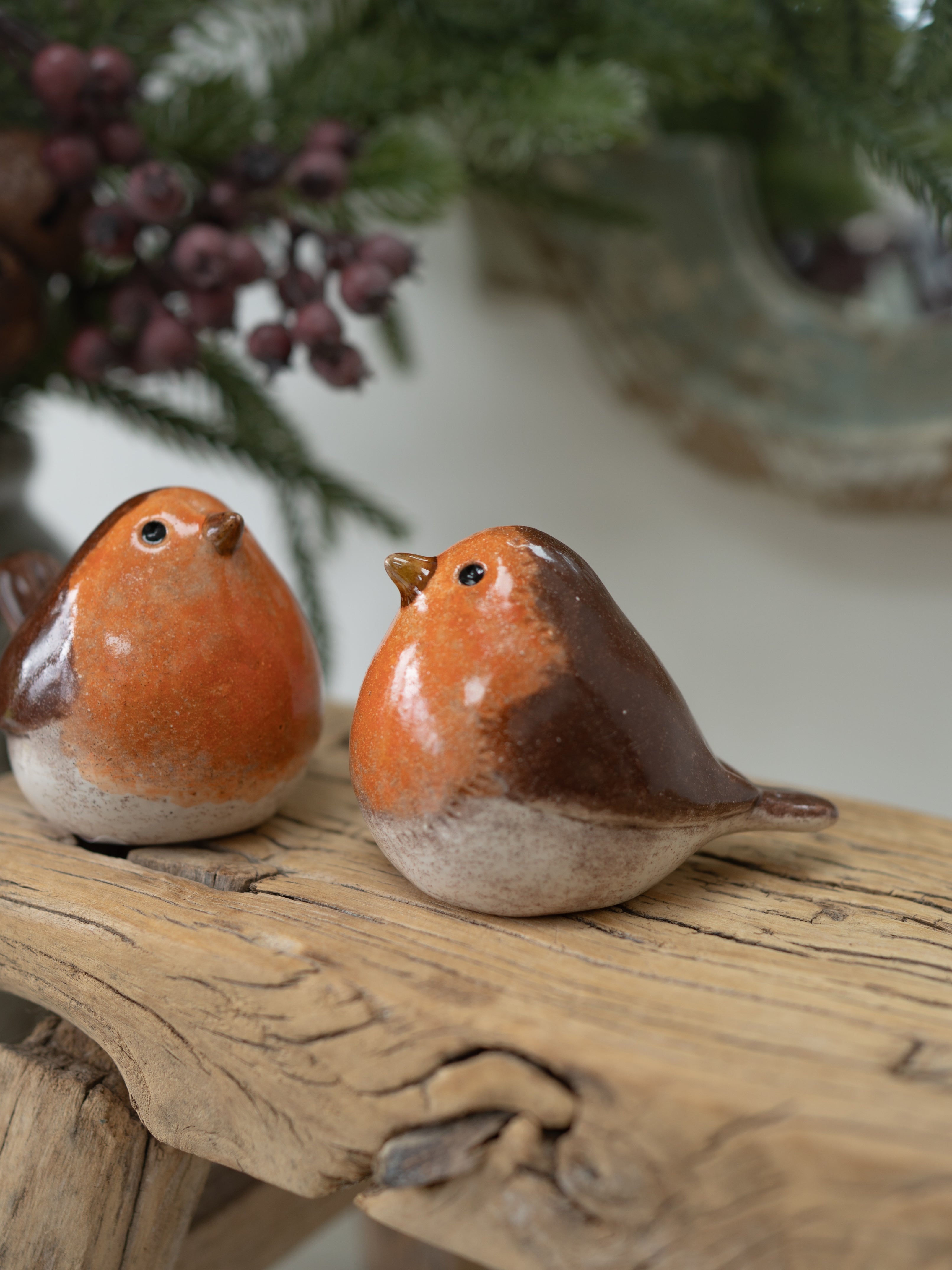 Pair of Ceramic Robin Ornaments
