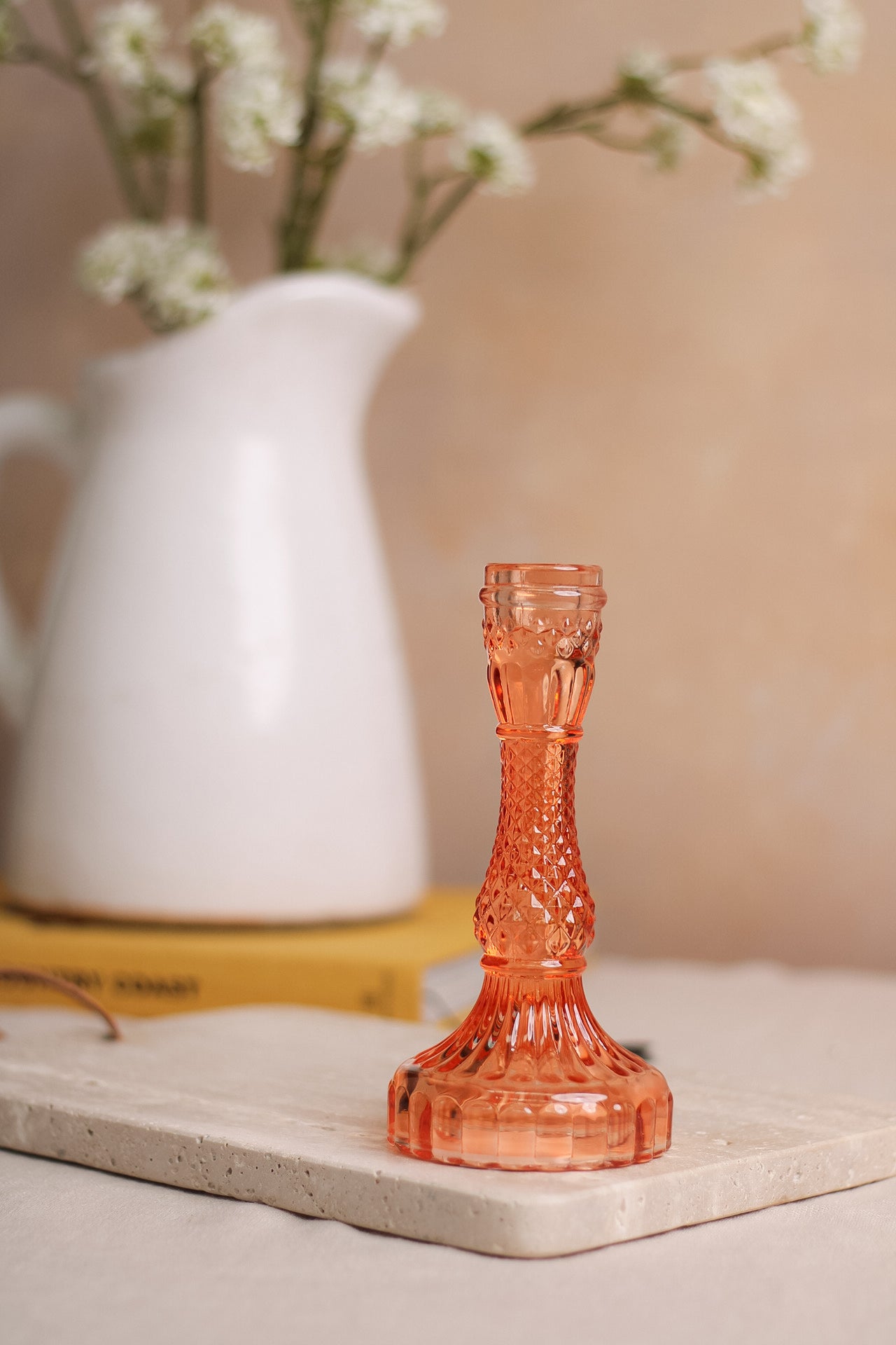 Tall Textured Glass Candle Holder