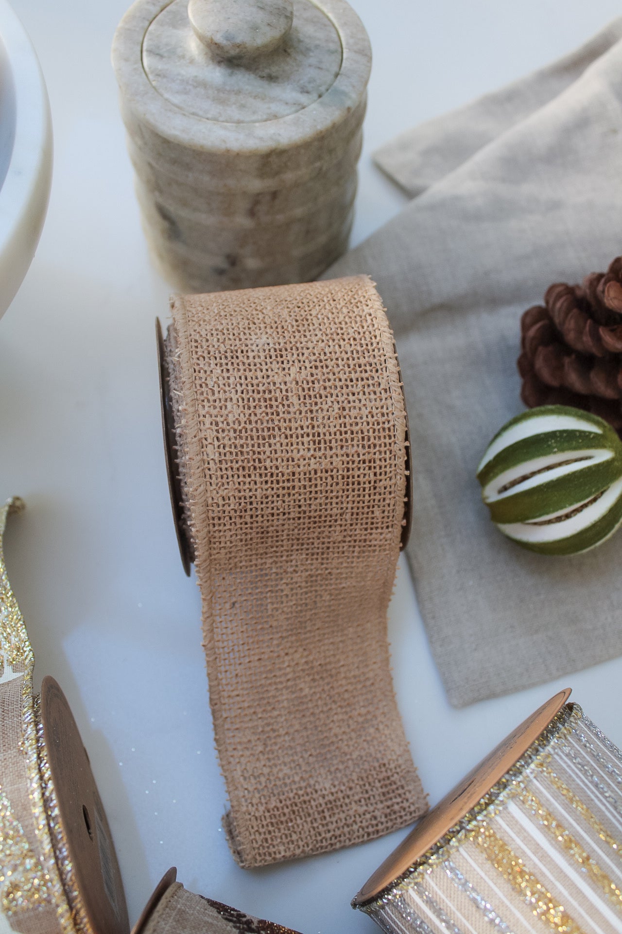 Wide Neutral Festive Ribbon