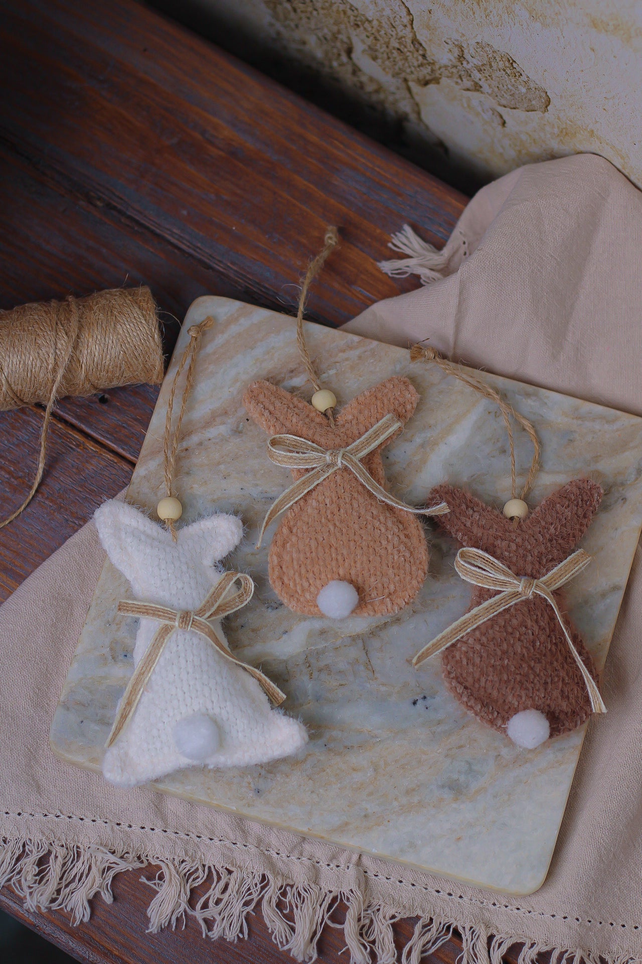 Neutral Bunny Hangers with Bows | Set of 3