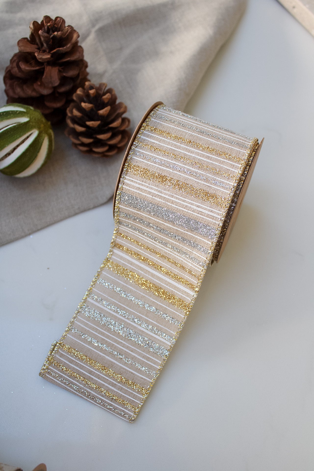 Wide Neutral Festive Ribbon