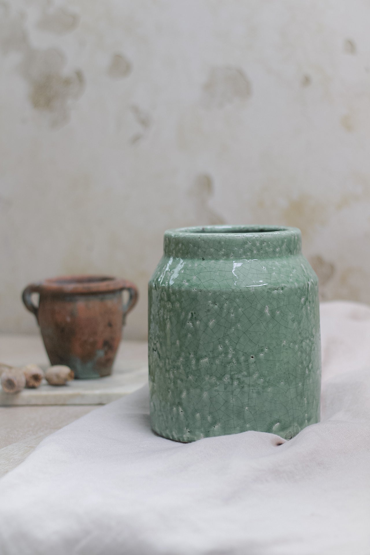 green rustic vase