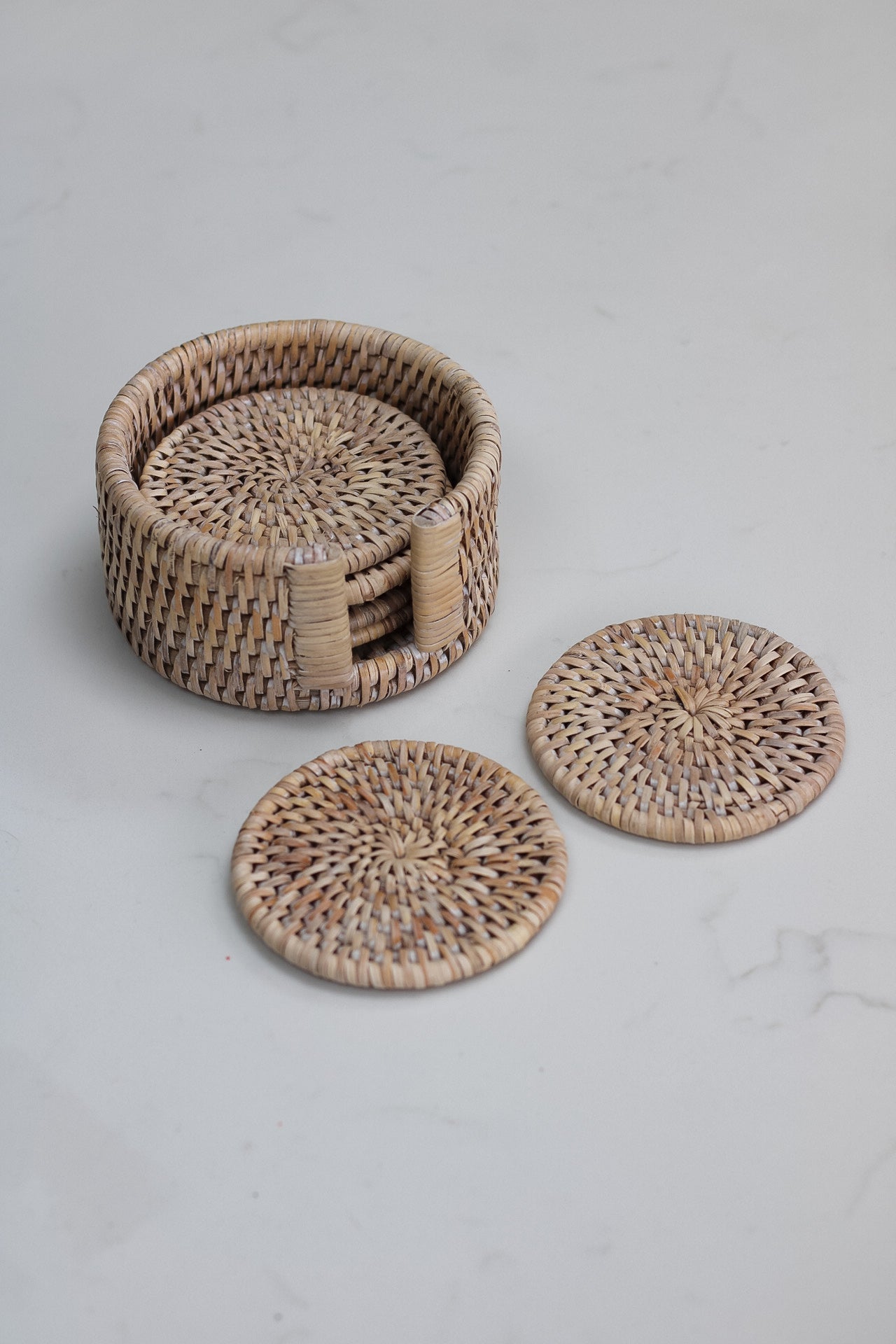 set of six rattan coasters